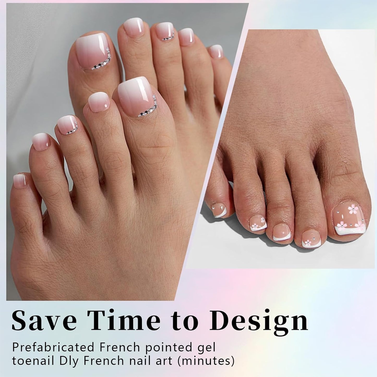 Ombre Press On Toenails - 240Pcs False Nails for toe, White Nail Tips Pink White Gradient Soft Gel False Nail Tips Salon Perfect Fake Nails Kit Extensions DIY