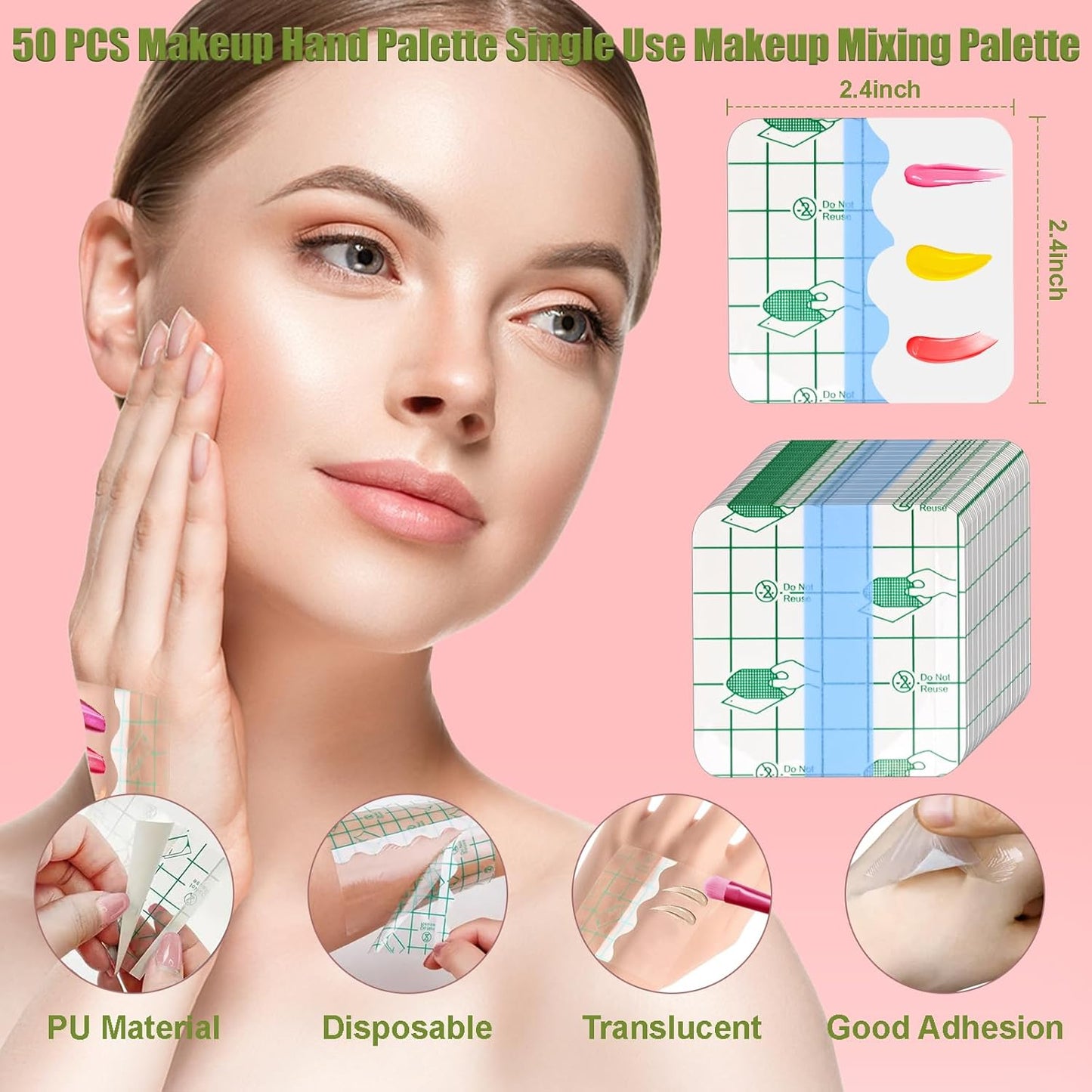 Makeup Mixing Palette Set, Makeup Hand Palette Single Use Makeup Mixing Tray Disposable Adhesive Cosmetic Makeup Palette Transparent Makeup Tape, Stainless Steel Foundation Mixing Palette with Spatula
