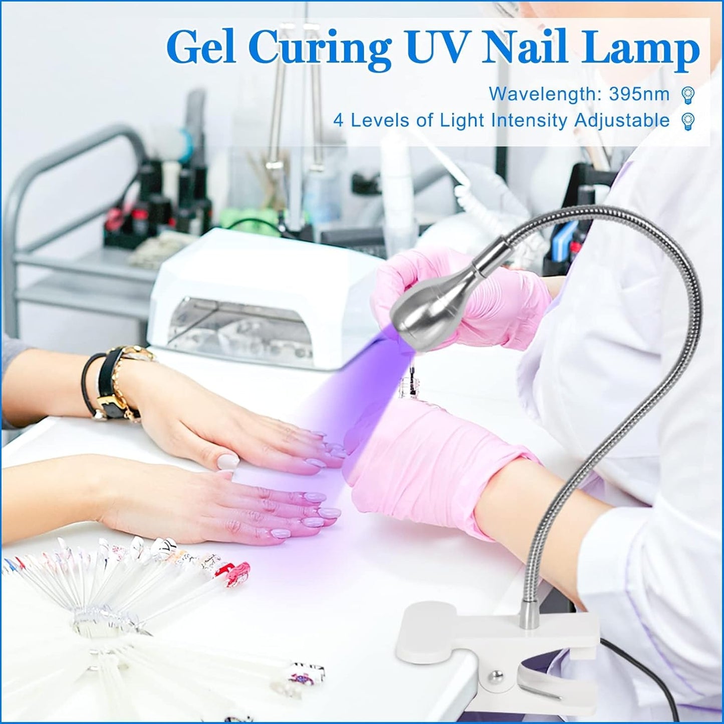 AORAEM U V Nail Lamp - Sliver 3W U V Light for Nails 35NM U V LED Nail Lamp with Gooseneck and Clamp for Gel Nails (AA-Silver)