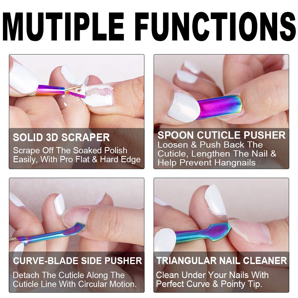 2PCS Metal Cuticle Pusher and Scraper (Chameleon/Rainbow), Colorful Nail Trimmer Cutter Stainless Steel Gel Scraper Tool, Polish Remover Peeler Salon Manicure Cleaner for Fingernail and Toenail