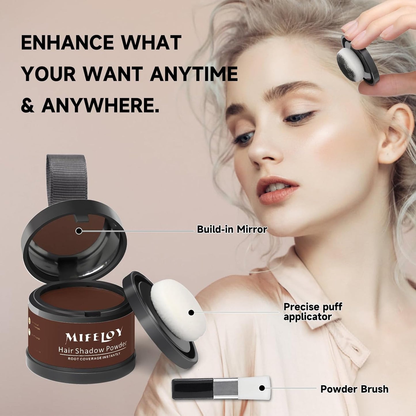 Root Touch Up Powder, Instantly Gray Hair Cover Up, Women Color Root Coverage Shadow Powder for Thinning Grey Hairline, Men Roots Concealer for Hair Loss Beard Line Eyebrow, Red Brown