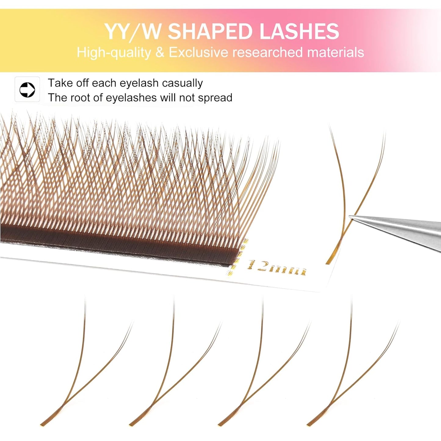 YY Lash Extensions Brown Eyelash Extensions Y Shape 0.07mm Thickness D Curl Mix 8-15mm Premade Fans Lashes Easy Fan Volume Lashes Individual Lashes(Brown-YY-0.07-D,8-15mm)
