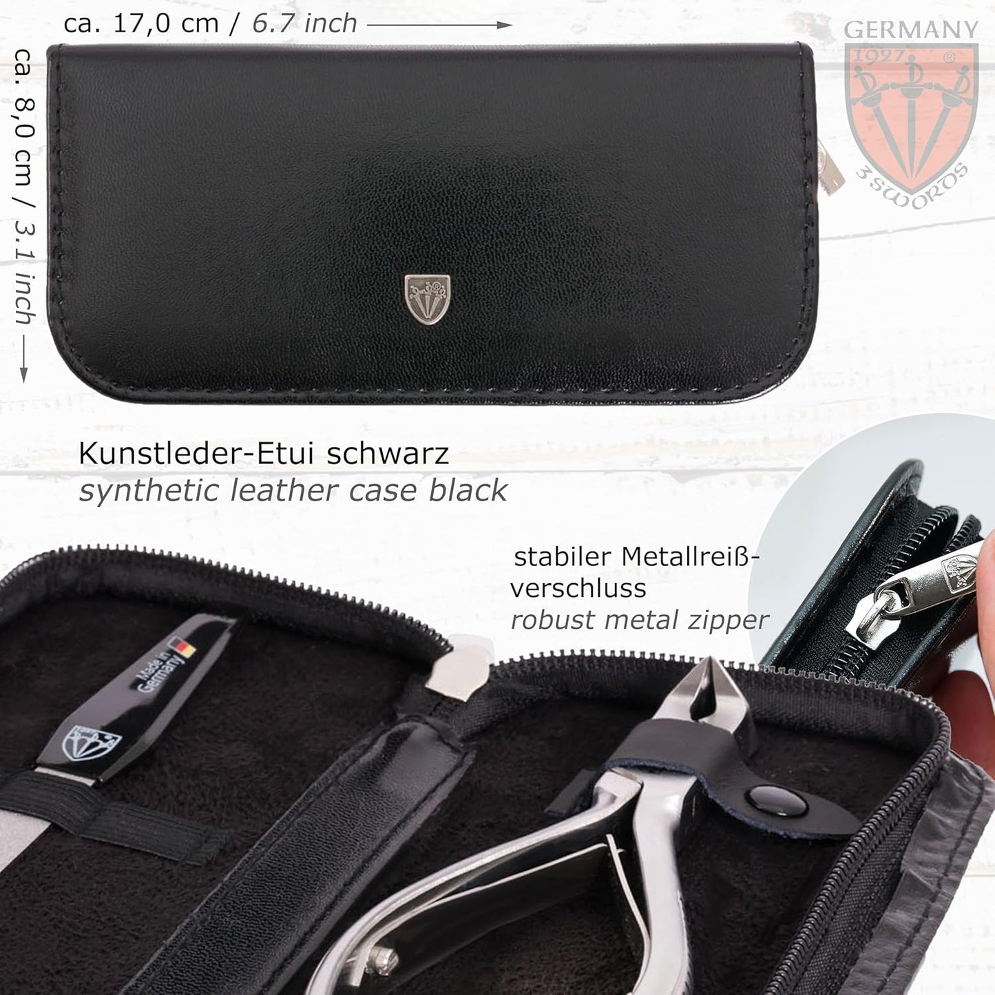 3 Swords Germany - Brand Quality Professional Toe Nail Nipper Clipper Set Stainless Steel Wave Nipper, Head Cutter, Nail File with case for ingrown Toe Nails, Manicure Pedicure by 3 Swords (196)
