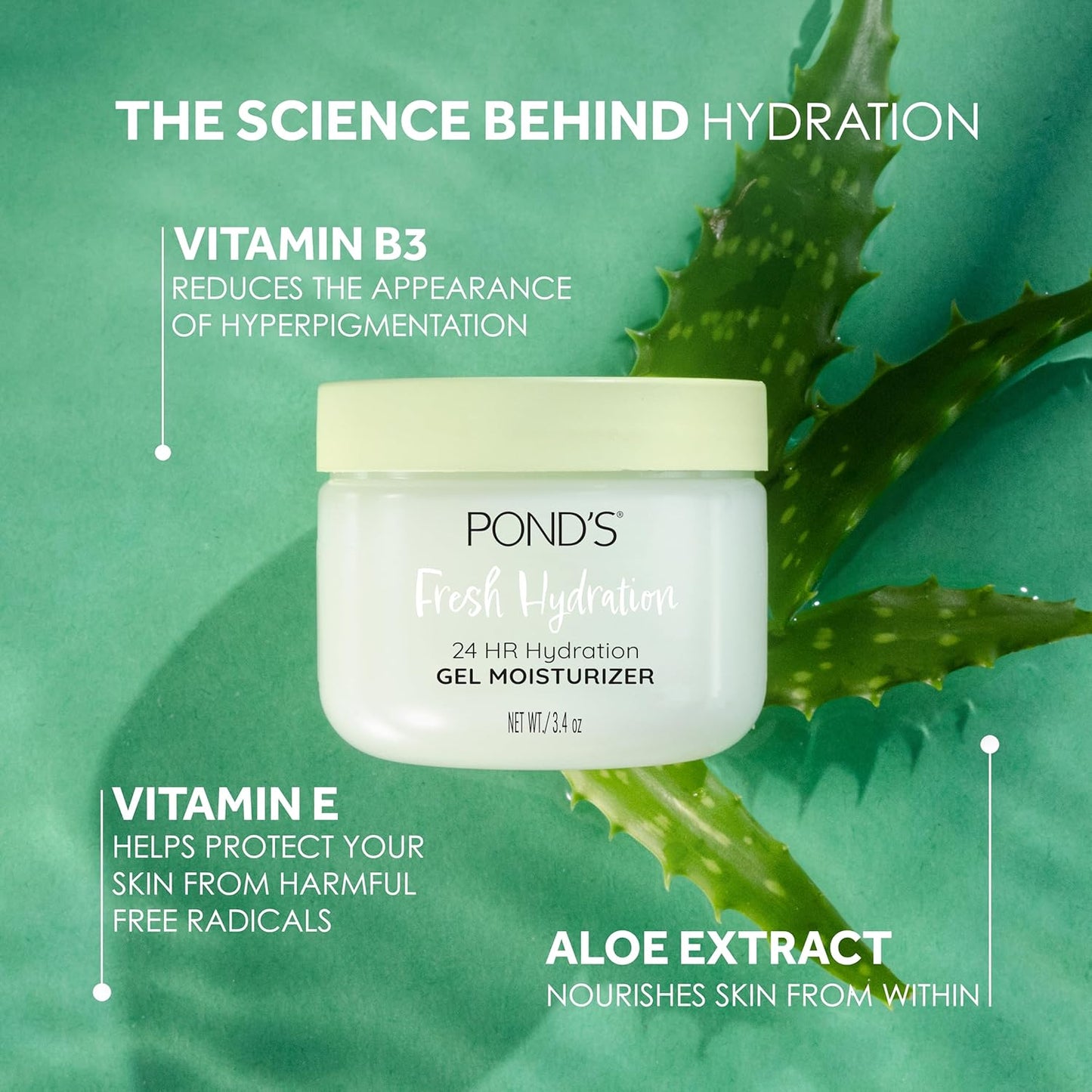 POND'S Aloe Extract & Vitamin B3 Gel Face Moisturizer For Fresh and Luminous Skin, 3.4 oz