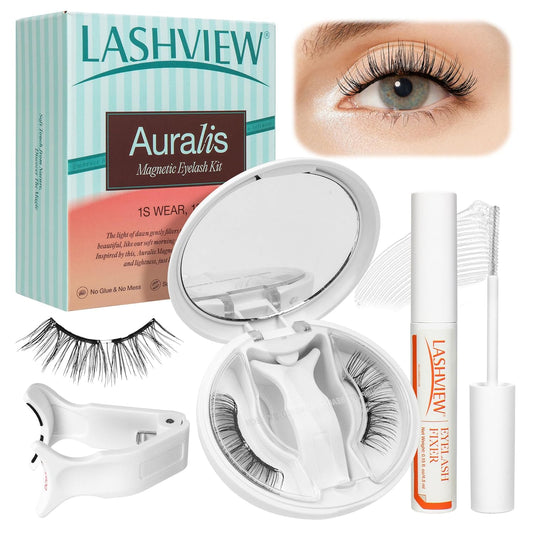 LASHVIEW Soft Magnetic Eyelashes Kit, Natural Look with 0.17mm Ultra-Thin Magnets, Comfortable No-Glue Lashes with Applicator & Eyelash Fixer, Easy to Wear & Remove-N14