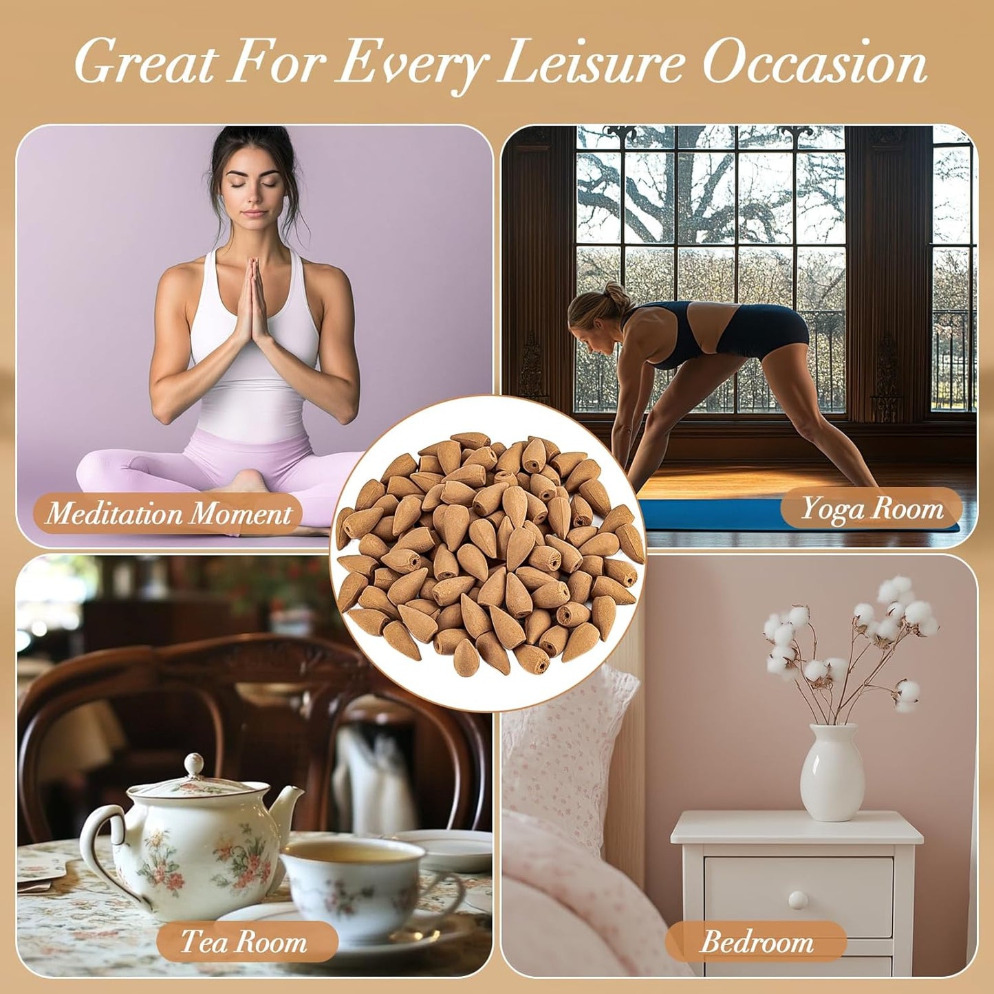 Sukh Backflow Incense Cones for Waterfall - 108 PCS Waterfall Scented Cone Bulk Aromatic Smoke Fountain for Aromcatherapy Yoga Relaxation Home Decor(Sandalwood Scents)