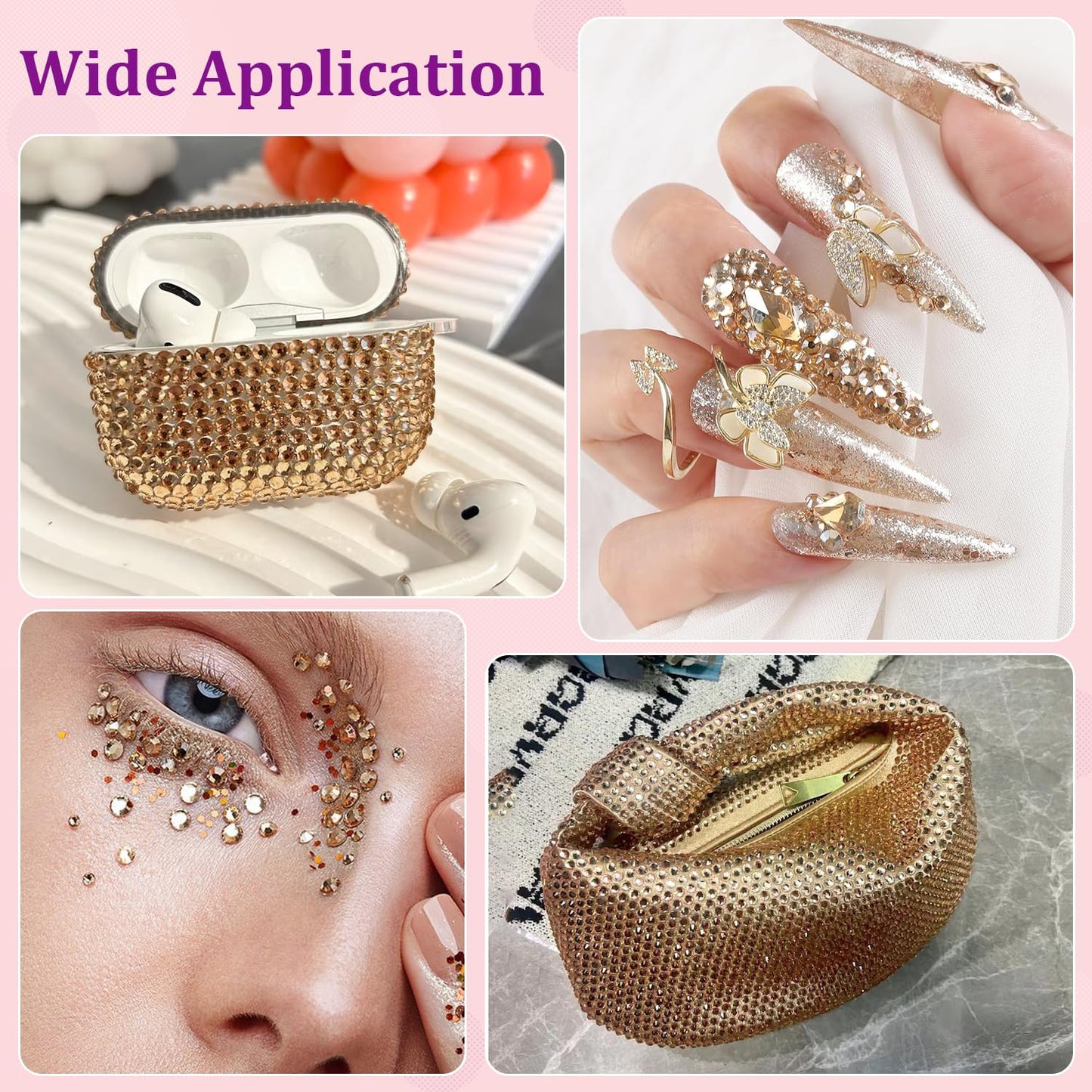 25000Pcs Resin Rhinestones with Tweezers for Crafting, Champagne 2-6mm Mixed Sizes Non Hotfix Flatback Gems, Bedazzling Crystal for DIY Craft Clothing Mugs Tumblers Shoes Fabric Decor Nail Art