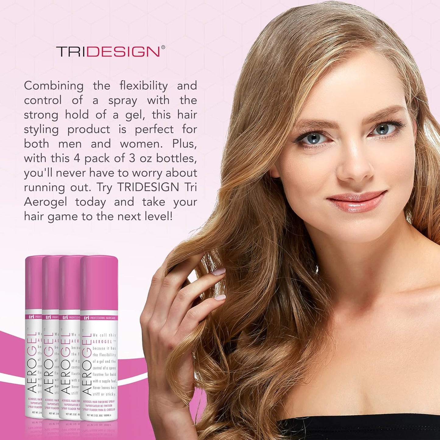 TRI Design Aerogel Hairspray - Strong Hold Hair Finishing Spray for Volumizing & Control, Flexible Styling for All Hair Types, Non-Sticky and Scented - For Women and Men - Travel Size Pack of 4 (3 Oz)