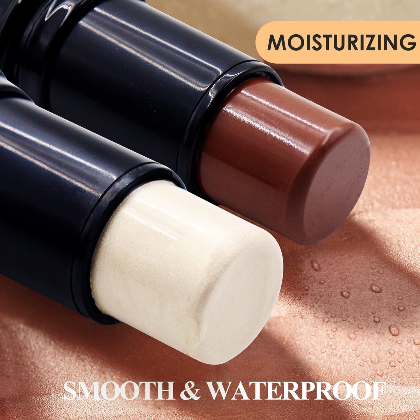 POPMISOLER 2 pcs Makeup Highlighter Stick & Cream Contour Stick, Natural Face Bronzer Stick Cool Toned Contour Kit for Beginners Waterproof Shimmer Highlight Stick, Brightening Foundation Stick