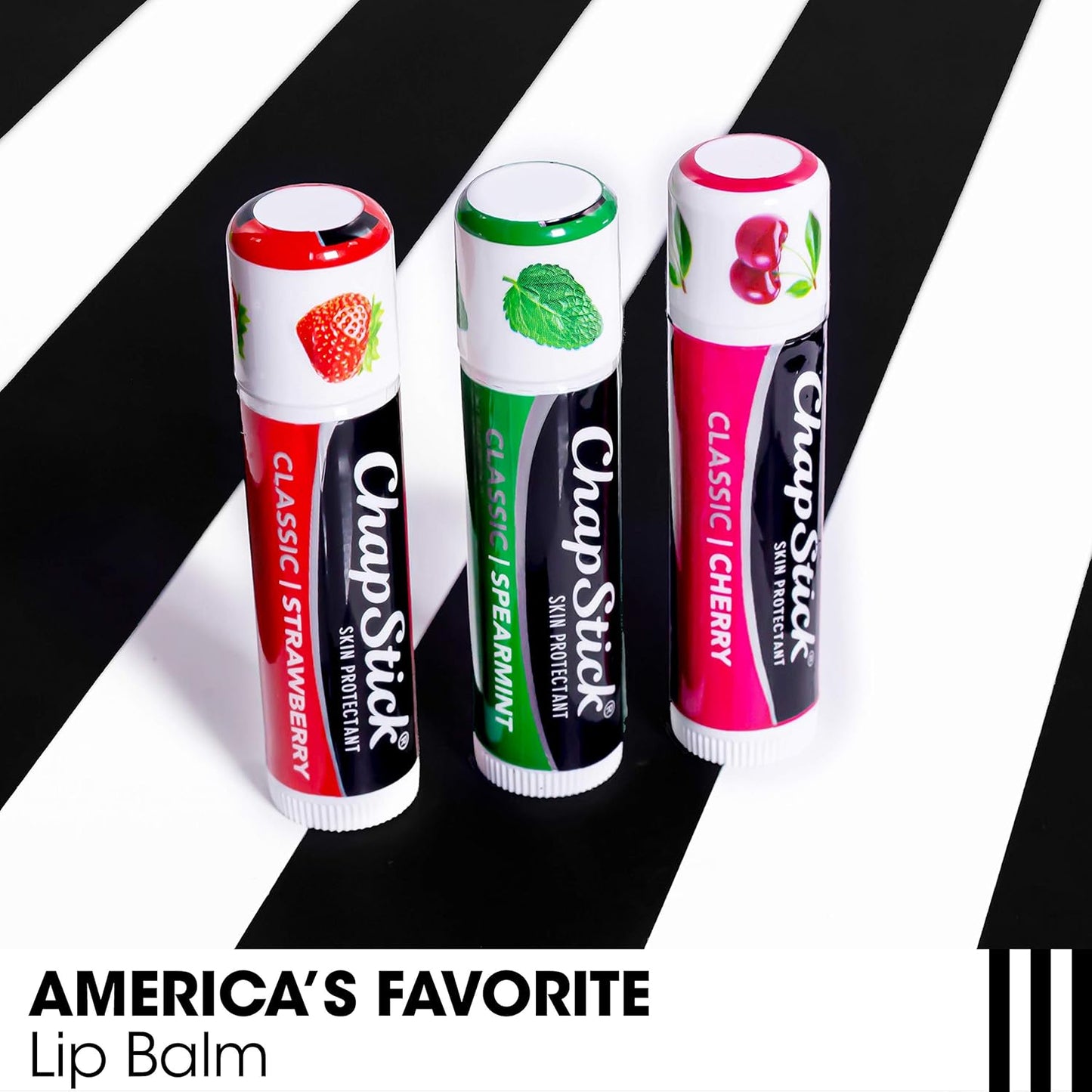 ChapStick Lip Care Set, Classic Collection 3-Pack – Spearmint, Cherry, and Strawberry Lip Balm, 0.15 Ea