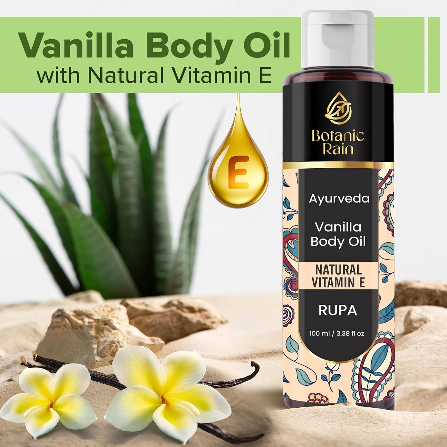Ayurveda Vanilla Body Oil, Organic, Nourishing, & Hydrating Moisturiser for Dry, Flaky Crepey Skin - Fast Absorbing, Non-Greasy, Ayurvedic for Women & Men – 3.38 fl oz (2)