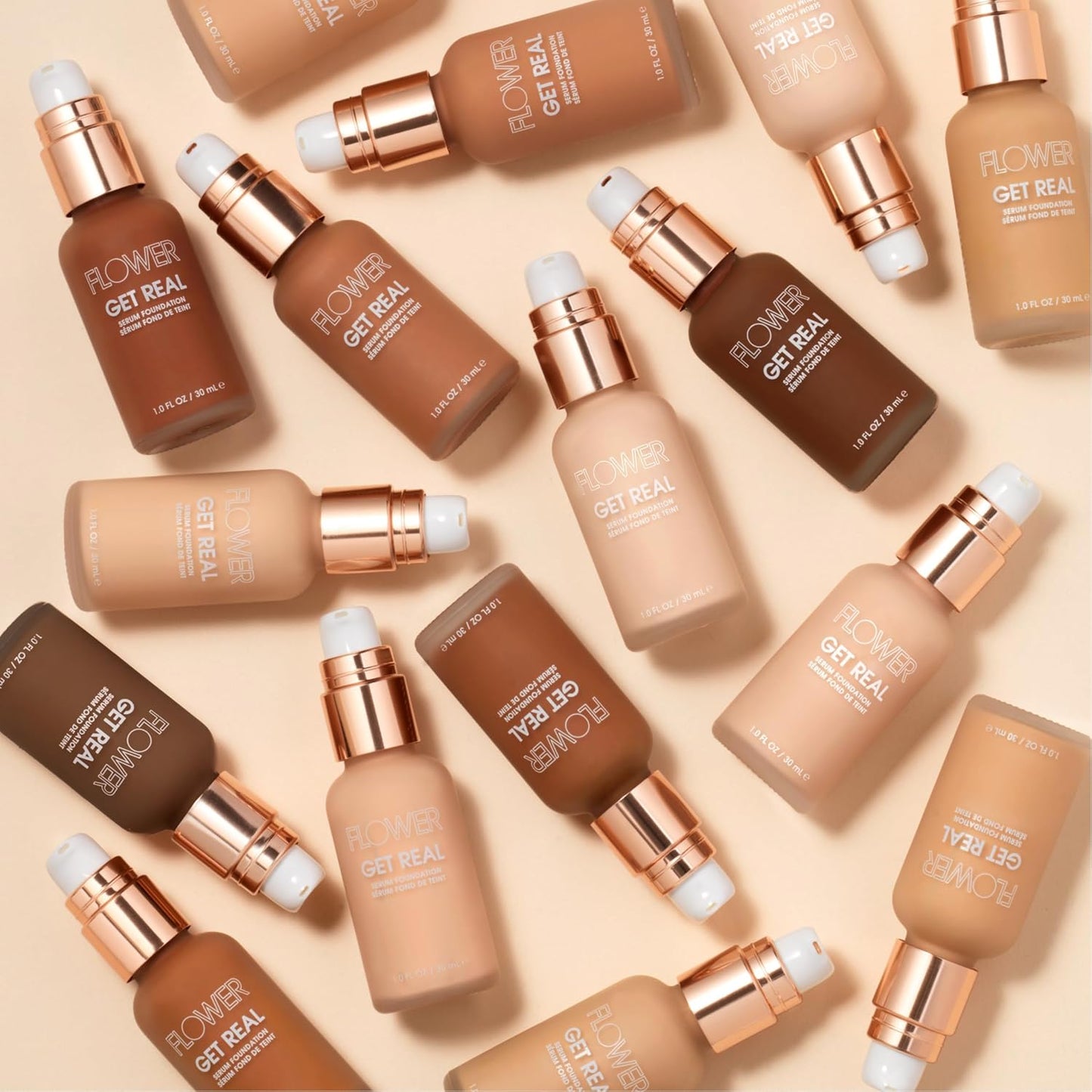 FLOWER BEAUTY By Drew Barrymore Get Real Serum Foundation - Hydrating + Lightweight Formula - Light to Medium + Buildable Coverage (Sable)