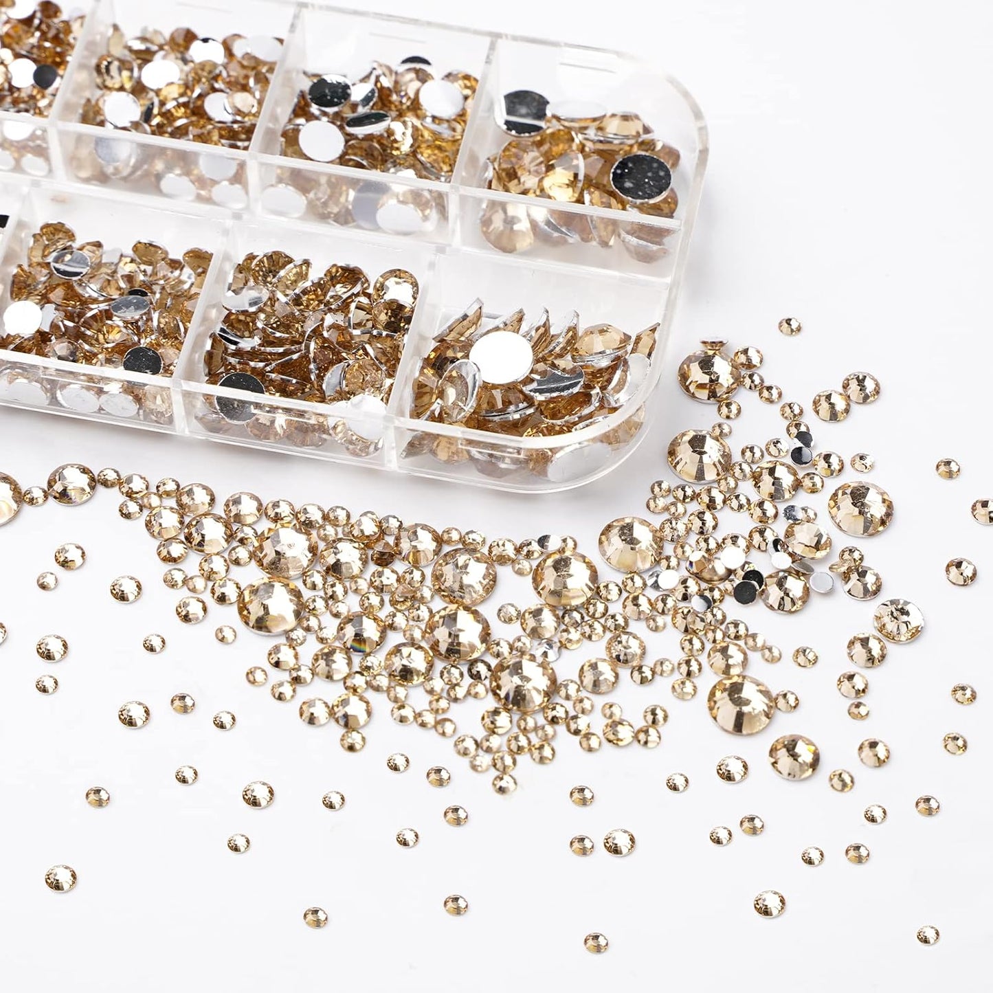 Canvalite 2784Pcs Champagne Rhinestones Flat Back Gems, Nail Rhinestones Gems with Jewelry Glues Pick Up Tweezers and Rhinestone Picker Dotting Pen, Nail Art Tools for Nails, Clothes, Face, Craft