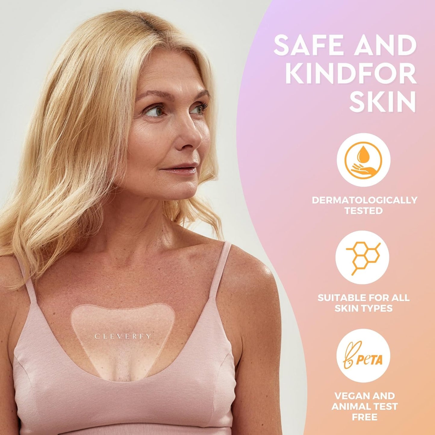 CLEVERFY Silicone Chest Wrinkle Pads Sleeping Reusable (2 Pack V-shape) - Decollete Anti Wrinkle Chest Pads - Silicone Patches for Wrinkles - Anti Wrinkle Patches for Decollete Wrinkle Prevention