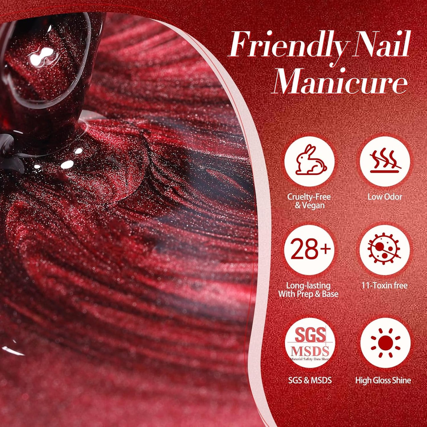 Born Pretty Red Cat Magnetic Gel Nail Polish, Black Red Glass Gel Polish Halloween Cat Magnetic Nail Polish Nail Art Manicure Salon DIY at Home 15ML