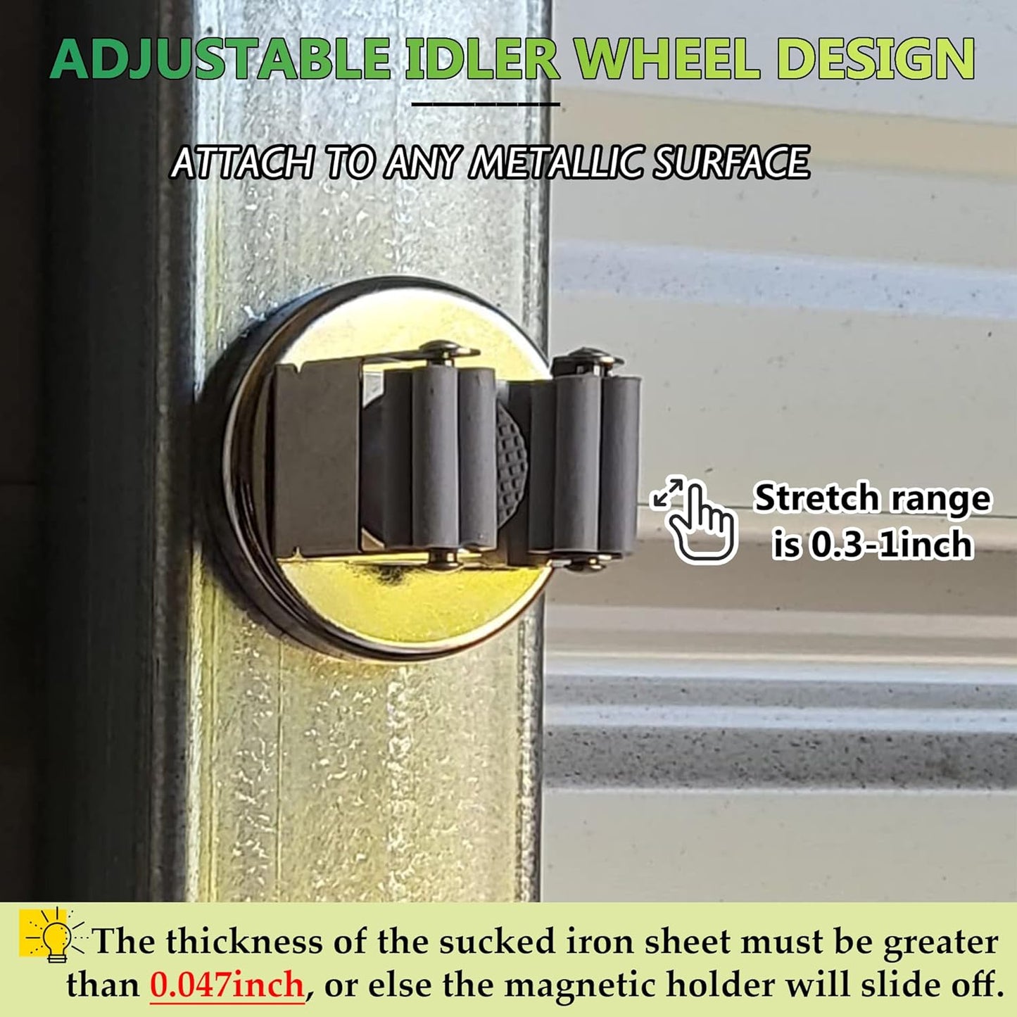 ULIBERMAGNET Magnetic Mop Broom Holder,Heavy Duty Movable Magnetic Tools Holder,Anti-slip Magnetic Mounted Utility Storage Mop Shovel Hanger for Garage, Kitchen, Laundry, Garden(4 Pack/Silver)