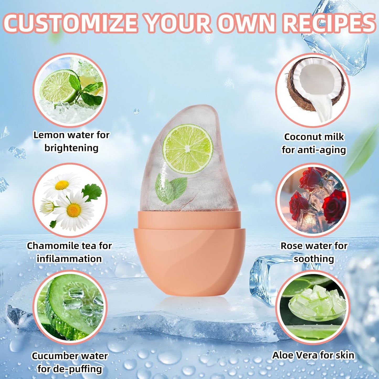 Silicone Facial Ice Cube Roller Massager, Facial Beauty Care Tool, Reusable Face Ice Mold - Brighten Skin, Reduce Puffiness for Face & Eyes (Brown)