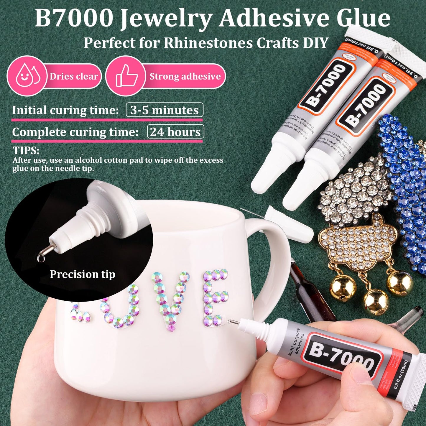 Resin Rhinestones for Crafting with B7000 Jewelry Glue, 1 Box AB Flatback Crystals with 3Pcs 10ml Glue for Bedazzling Crafts DIY Nail Art Makeup，Non Hotfix Gems for Clothing Shoes