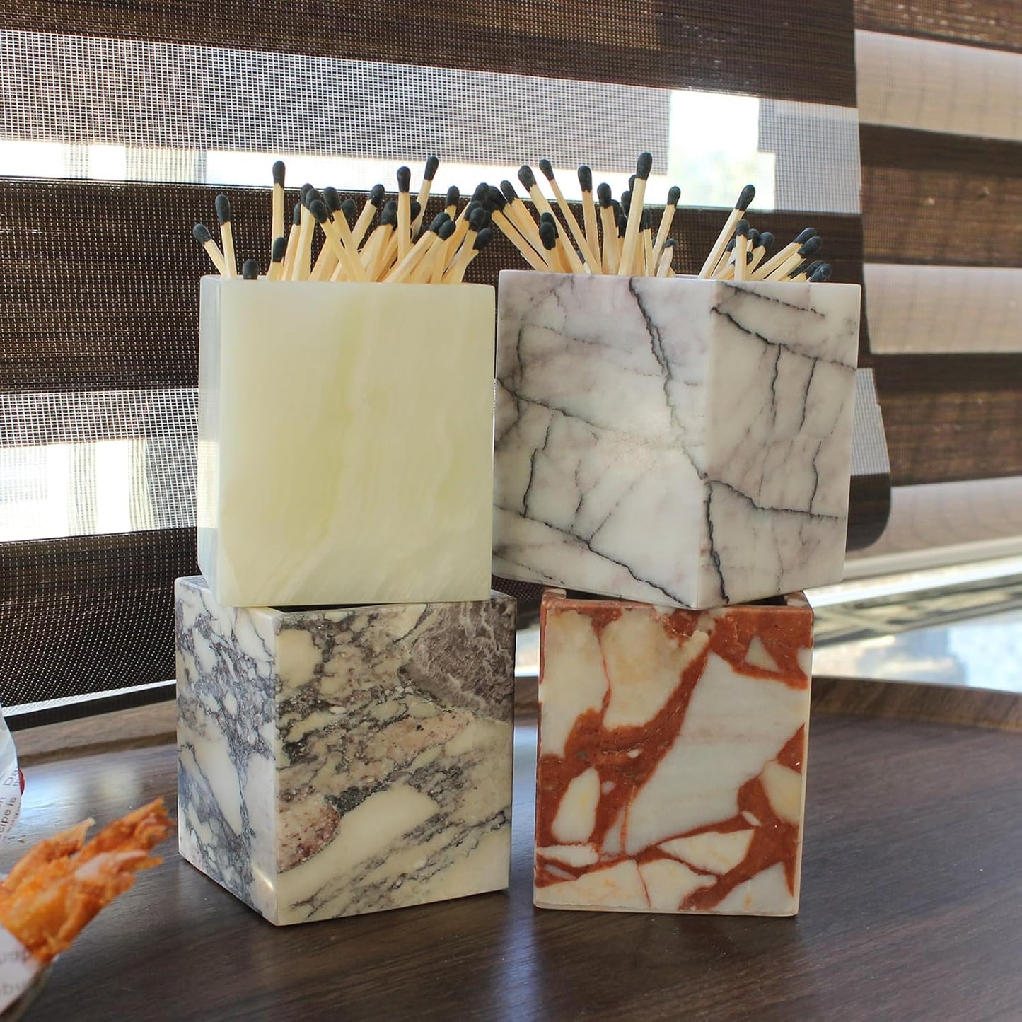 Calacatta Red Marble Toothbrush Holders for Bathroom, Natural Marble Makeup Brush Holder Countertop Organizer