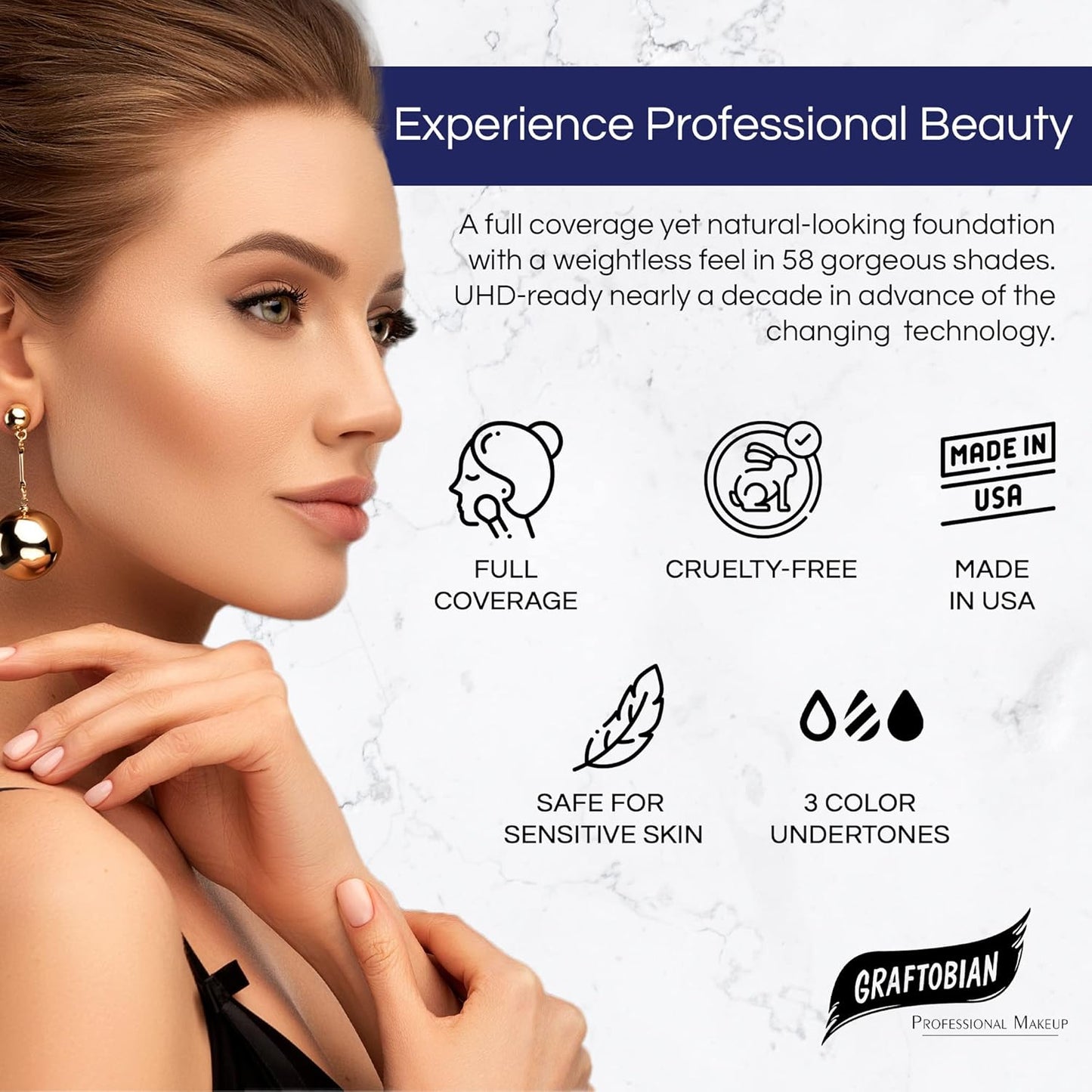 Graftobian HD Glamour Crème Foundation 1/2oz, Weightless Full Coverage Makeup, 65 Inclusive Shades, For All Skin Types, Natural or Full-Glam Looks, For Professionals and Beginners, Broadway Star