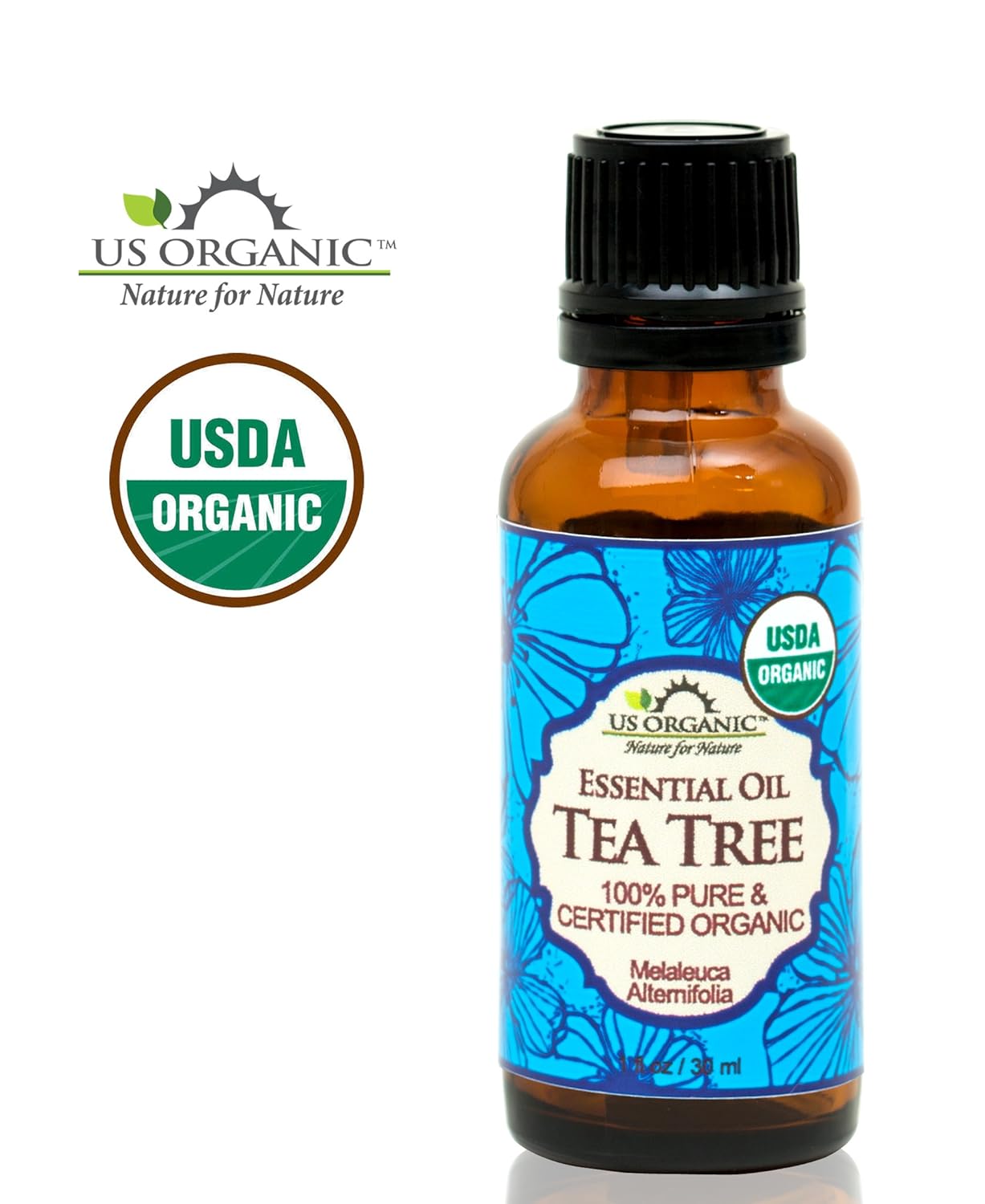 US Organic 100% Pure Tea Tree Essential Oil, Steam Distilled, USDA Certified Organic, for Hair, Skin, Scalp, Foot, Toenails, and More. Sourced from South Africa, Undiluted, Non-GMO (30 ml)