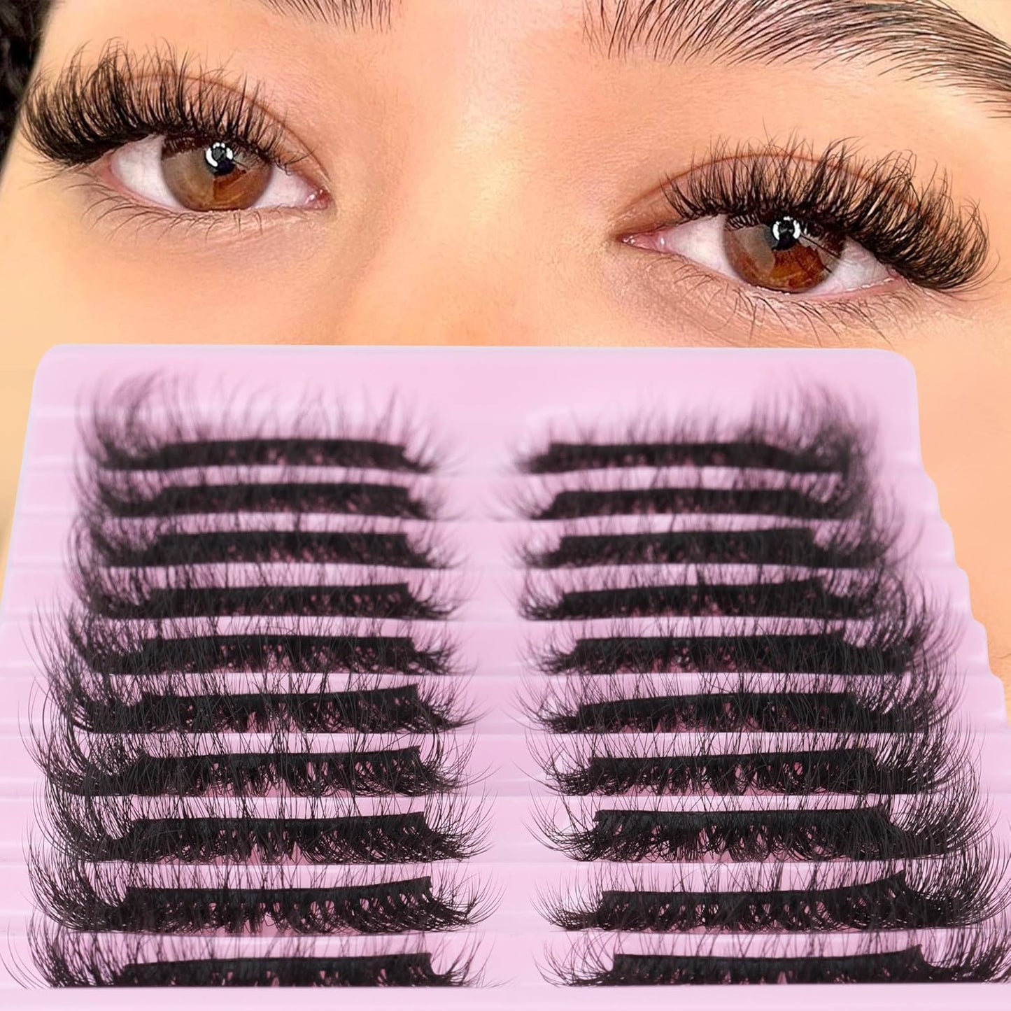 Mink Lashes 10 Pairs False Eyelashes D Lashes Natural Cat Eye Volume Faux Mink Lashes Wispy 18 mm 5D Thick Soft Eyelashes Pack by FANXITON