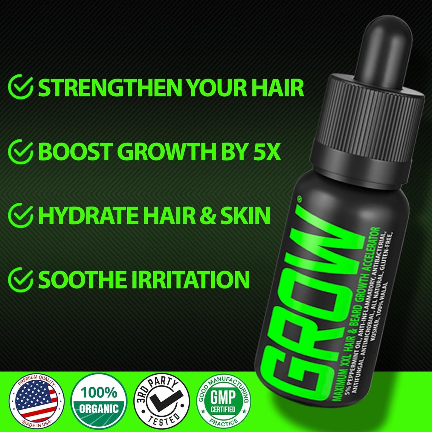 Beard Growth Serum - GROW Maximum XXL Beard Growth Oil for Men -Thickens & Fills Patches - Facial Hair & Scalp Treatment - Beard & Hair Thickening Conditioner & Enhancer