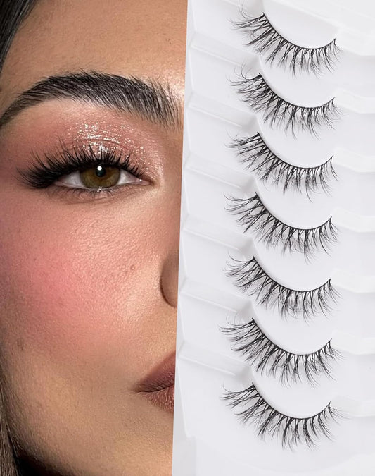 Cat eye Lashes Natural Wispy Lash Strip Natural Look Flared Eyelashes Fairy False Eye Lashes Fluffy False Eyelashes Soft 7 Pairs D97