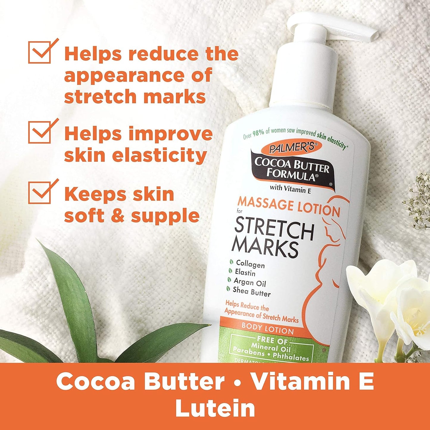 Palmer's Cocoa Butter Formula Massage Lotion for Stretch Marks, Pregnancy Skin Care, Belly Cream with Collagen, Elastin, Argan Oil and Shea Butter, 8.5 Ounces (Pack of 2)