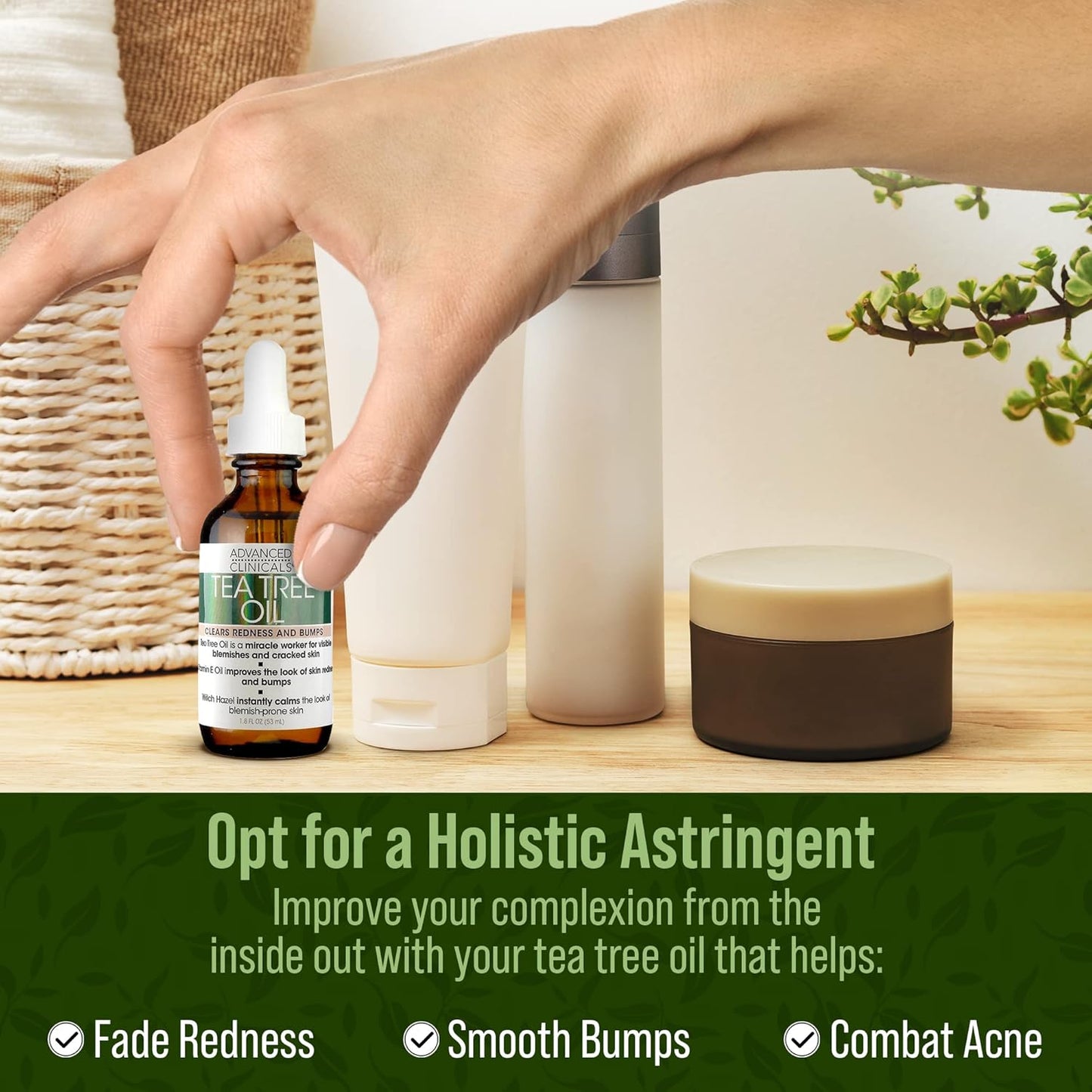 Advanced Clinicals Vegan Tea Tree Oil For Skin | Acne Patch Vegan Facial Serum | Targets Redness, Bumps, Breakouts, & Acne Scars | Organic Pure Tea Tree Oil For Face W/Vitamin E & Witch Hazel, 2pc