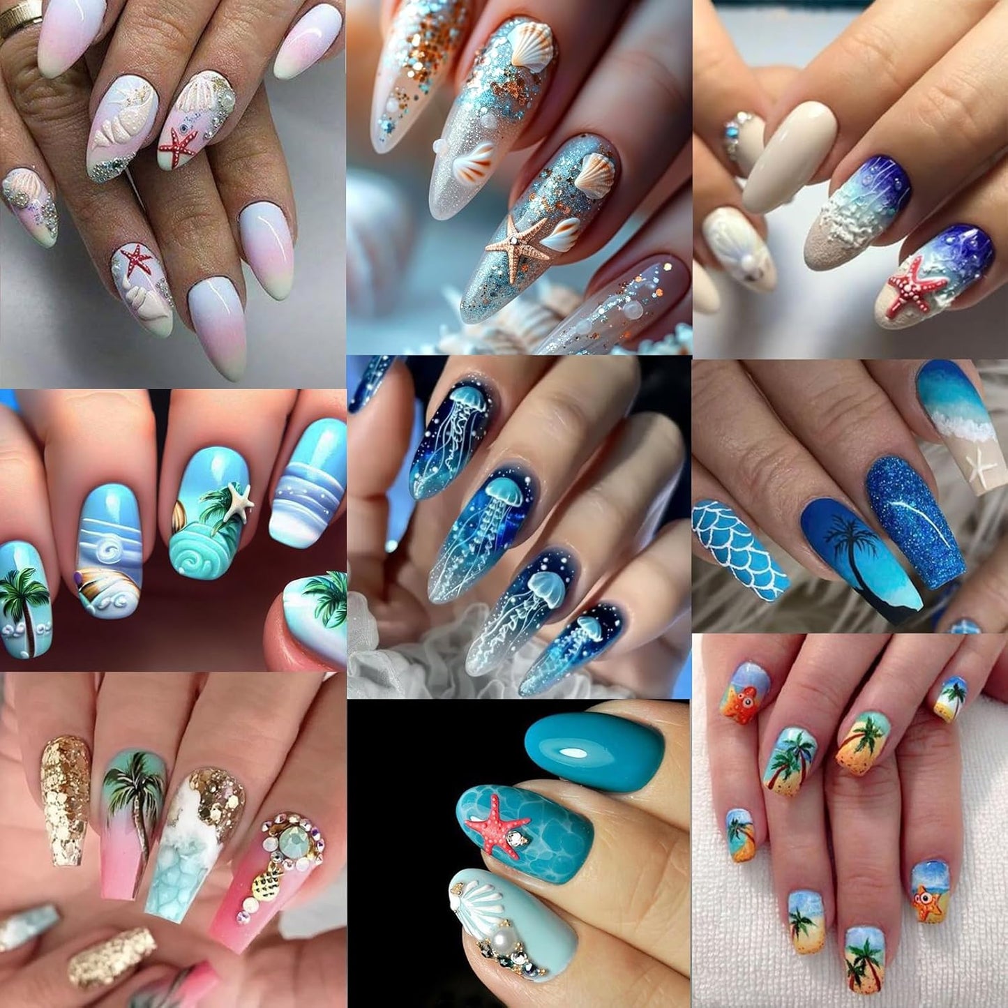 Summer Nail Art Stickers Decals Beach Style Nail Decals Self Adhesive 5D Shell Coconut Tree for Women Nails Design Decoraion 3D Beach Mails Stickers Supplies