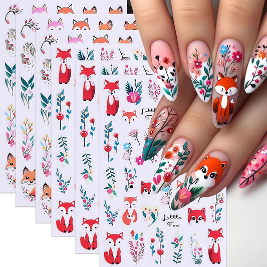 6Sheets Fall Leaf Nail Stickers Thanksgiving Day Fox Nail Stickers for Nail Art Cute Fox Flower Nail Decals 3D Self-Adhesive Cute Autumn Foxes Nails Supplies Nails Decoration for Women DIY Manicure