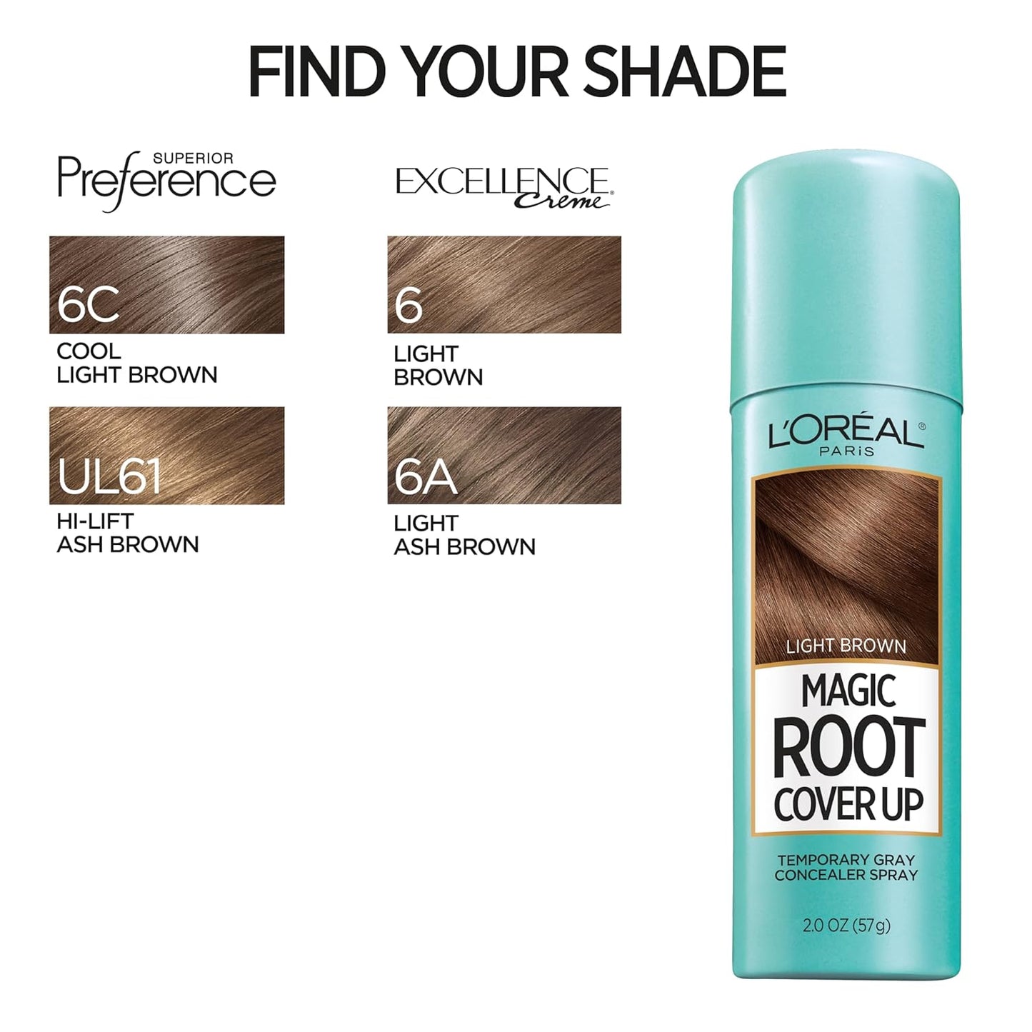 L'Oreal Paris Hair Color Root Cover Up Temporary Gray Concealer Spray, Light Brown, 2 Ounce