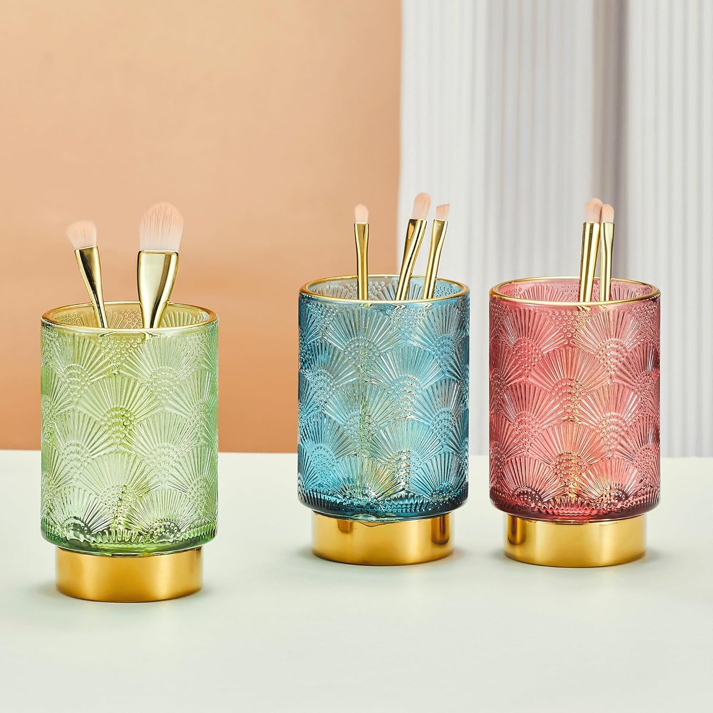 Makeup Brush Holder Organizer,Toothbrush Holders,Desk Pen Pencil Holder,Multifunctional Vintage Glass Brush Cup（A41-3-US）