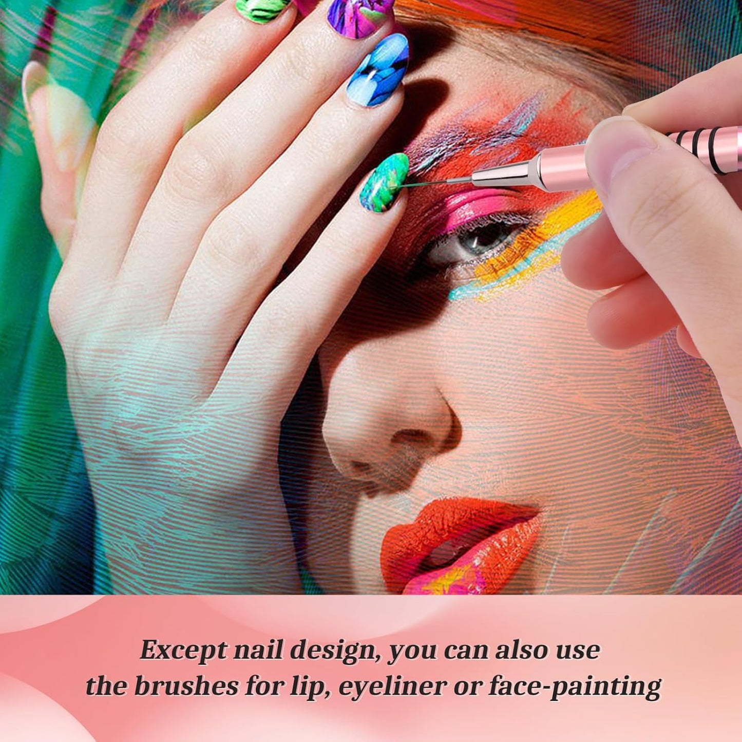 Nail Art Liner Brushes Set, 6Pcs Nail Art Design Brush Striping Thin Long Lines Dotting Drawing Pen, UV Gel Polish Painting Metal Handle Striper Brushes Size 5/7/9/11/20/25mm Pink