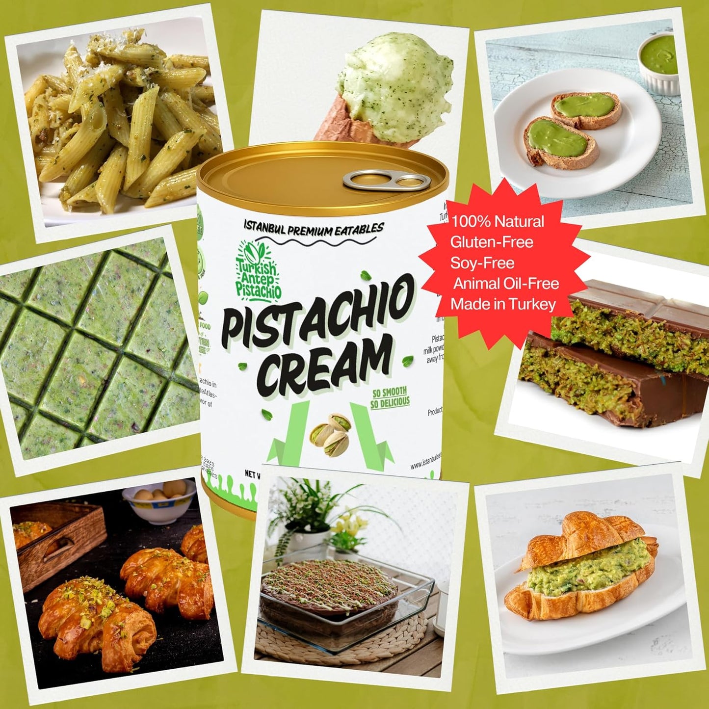 Istanbul Premium Pistachio Cream, Pistachios for Dubai Chocolate Bar, Cream for Dessert, Kataifi & Knafeh, Crema de Pistacho Pistachio Cream, Non-GMO, 2.2 lb (1kg)