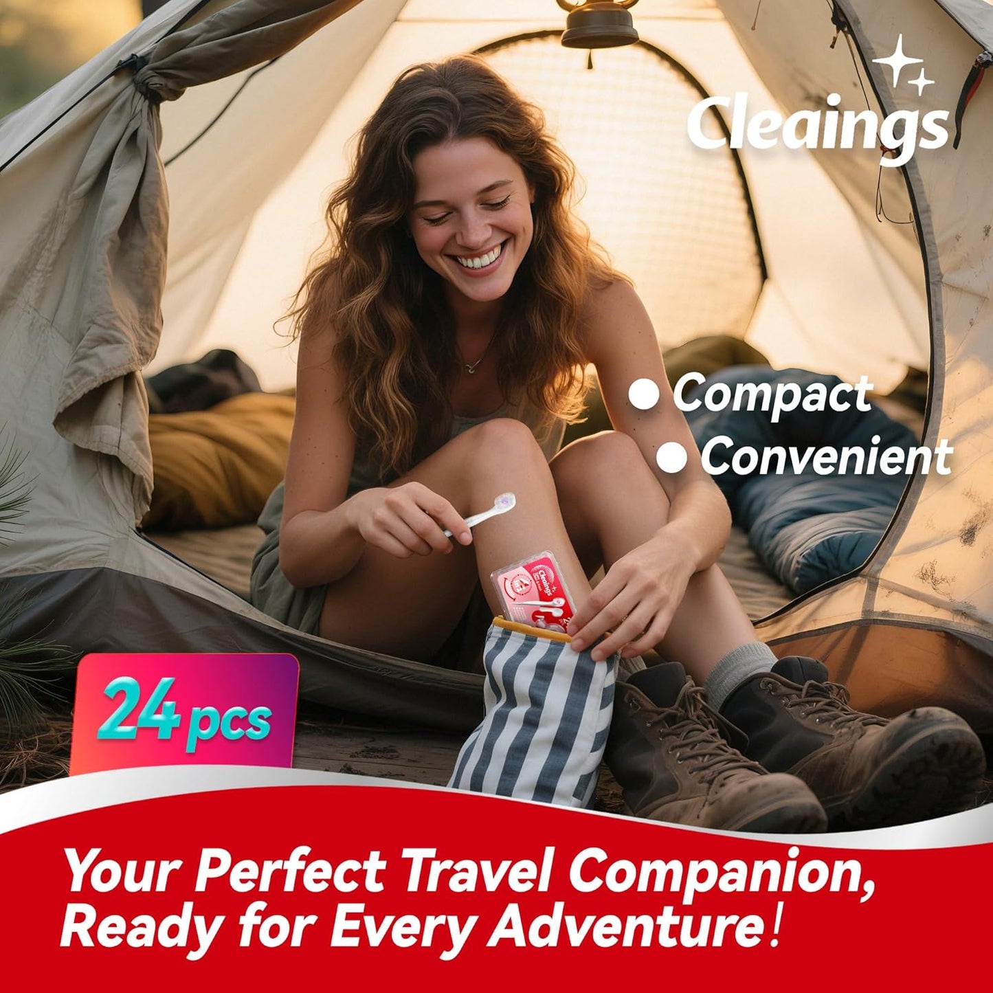 cleaings® Mini Disposable Toothbrush Set with Toothpaste – Travel Essentials, Portable Toothbrush for Women & Men, Camping, Road Trip, Vacation, 24 Count-Intense Mint Flavor（Pack of 1）