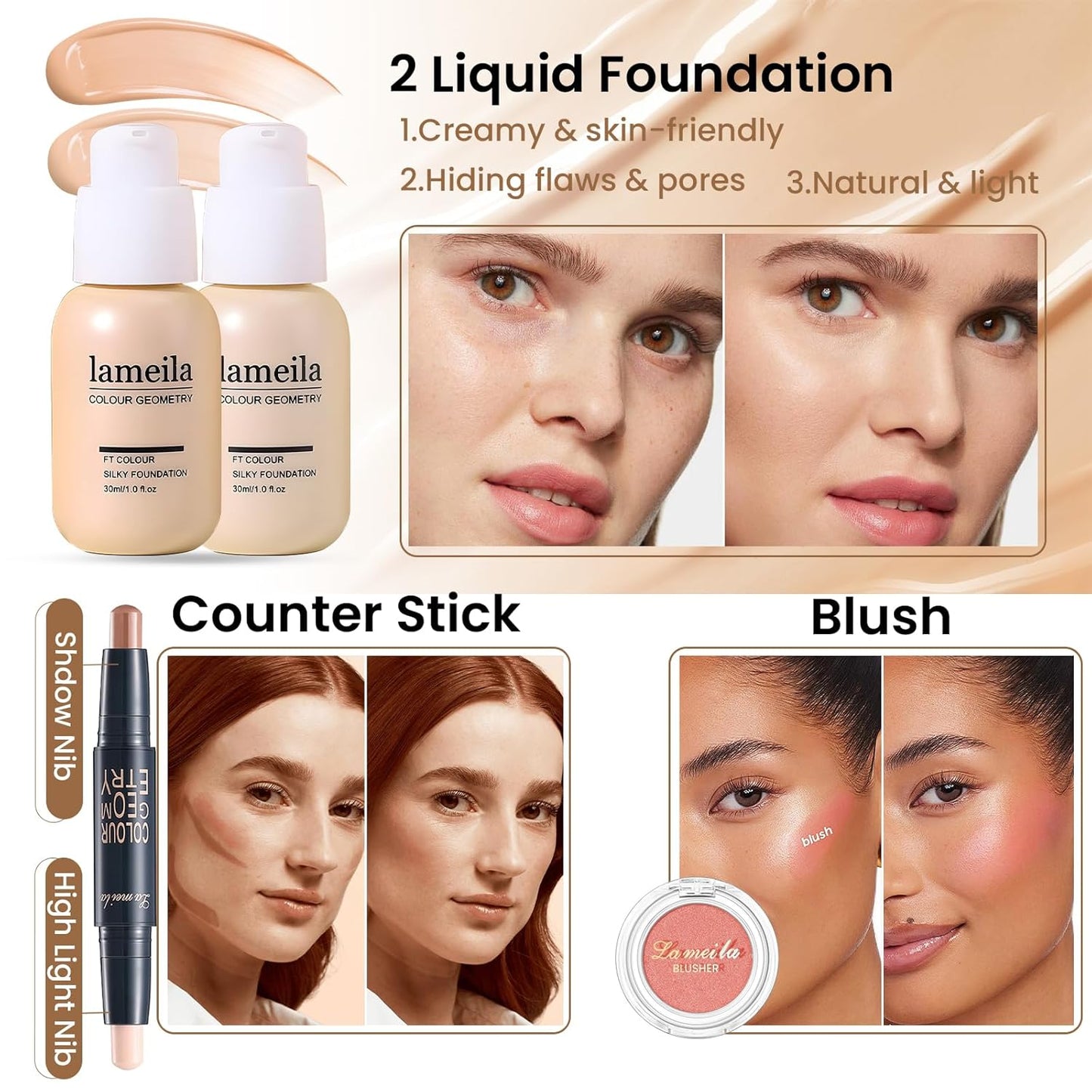 Makeup Present Set for Teen Girl Women, Travel Makeup Kit, Makeup Full Kit for Beginner, Makeup Bundle Include 2 Matte & Shimmer Eyeshadow Palettes, Liquid Glitter Eyeshadow & Eyeliner