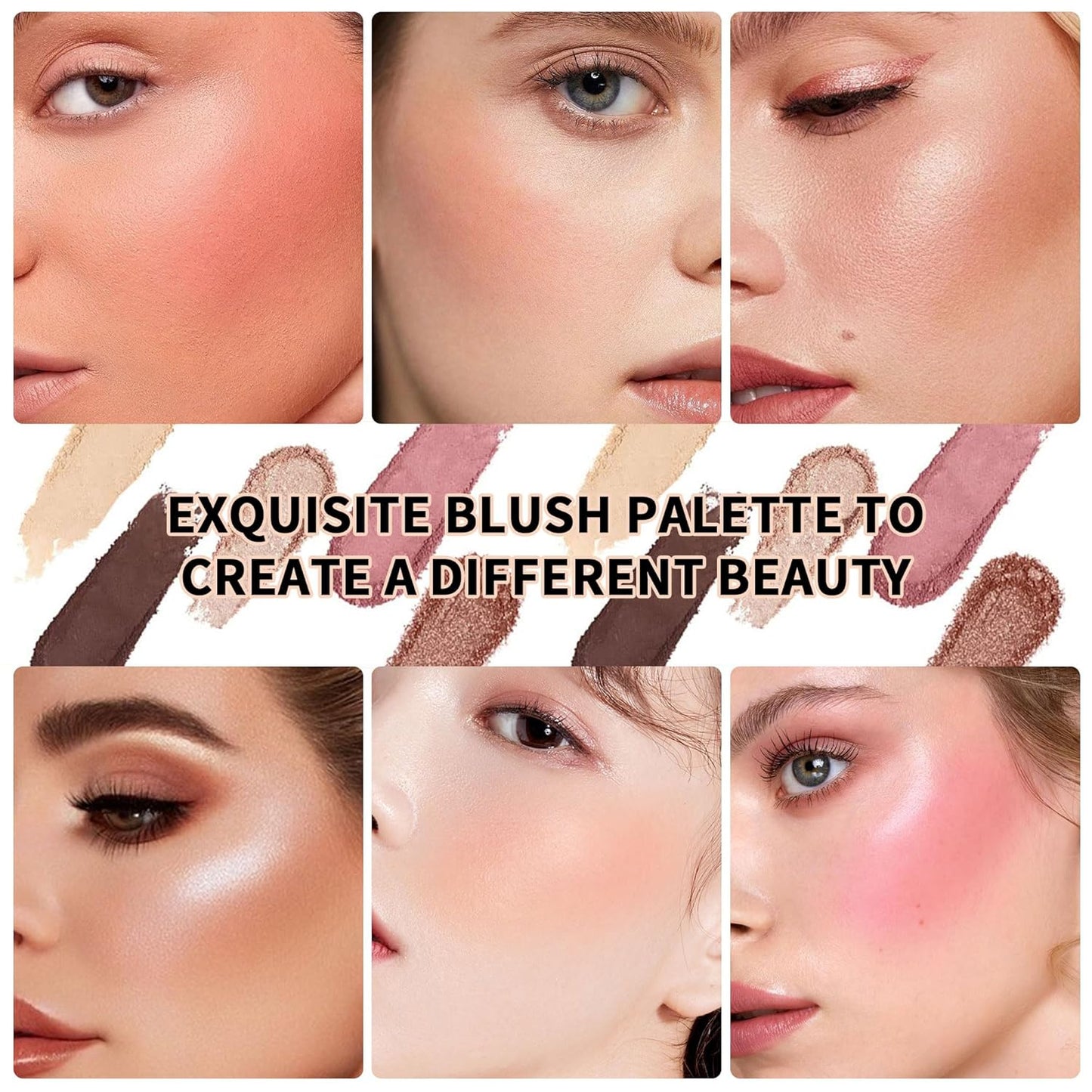 6 Color Rosé Blush Palette, Velvety Fine Texture, High Color Payoff, 3 Shimmer Shades, 3 Matte Blush Shades, Beginner-Friendly, Soft & Natural Colors, No Color Fading - Makeup Blush Palette
