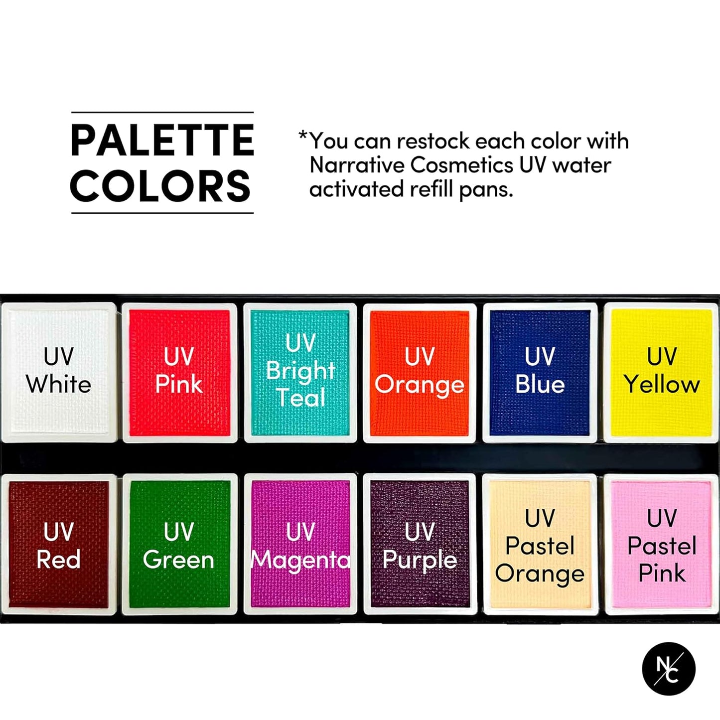 UV 12-Color Palette - Water-Activated Neon Glow Makeup for Face & Body - Fluorescent Shades for SFX, Party Makeup, Cosplay & Theatrical Performances