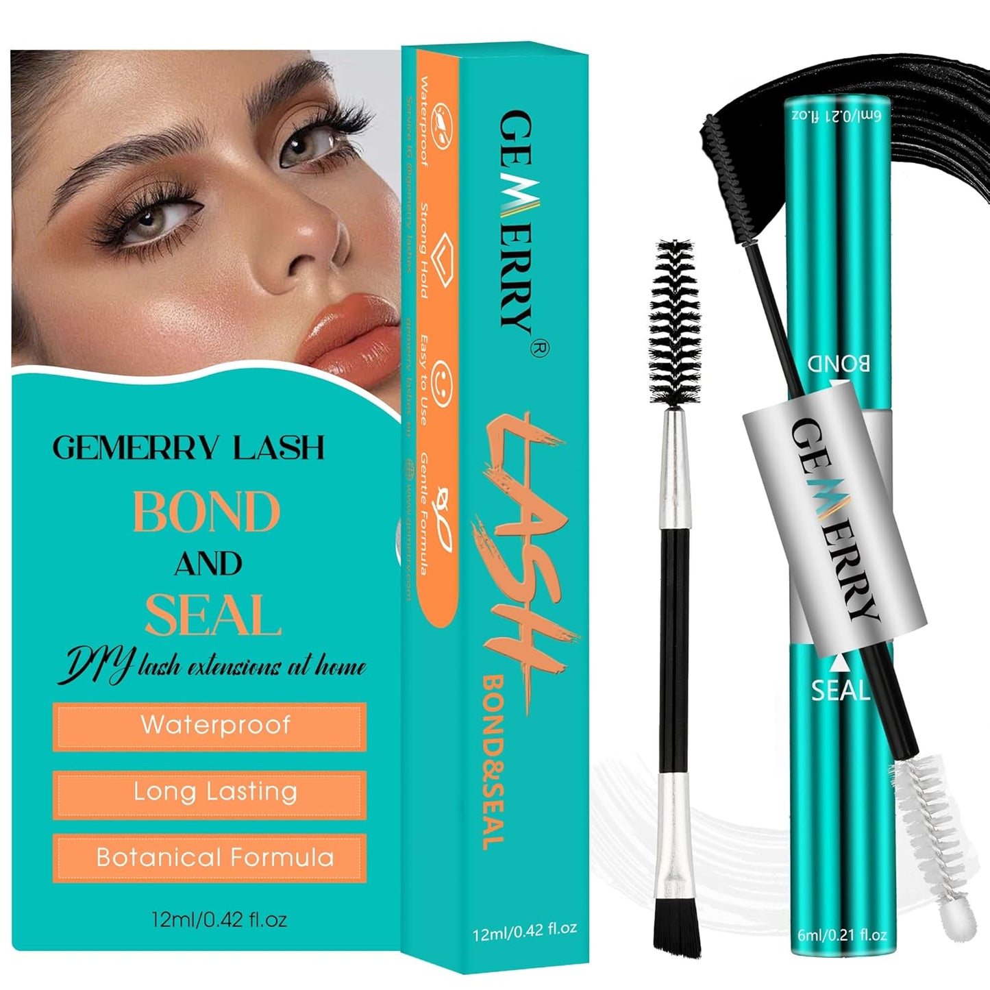 GEMERRY Lash Bond and Seal Waterproof 12ml Lash Glue for Lash Clusters Strong Hold for 72-96 Hours Lash Cluster Glue Mascara Eyelash Glue for Self Use at Home