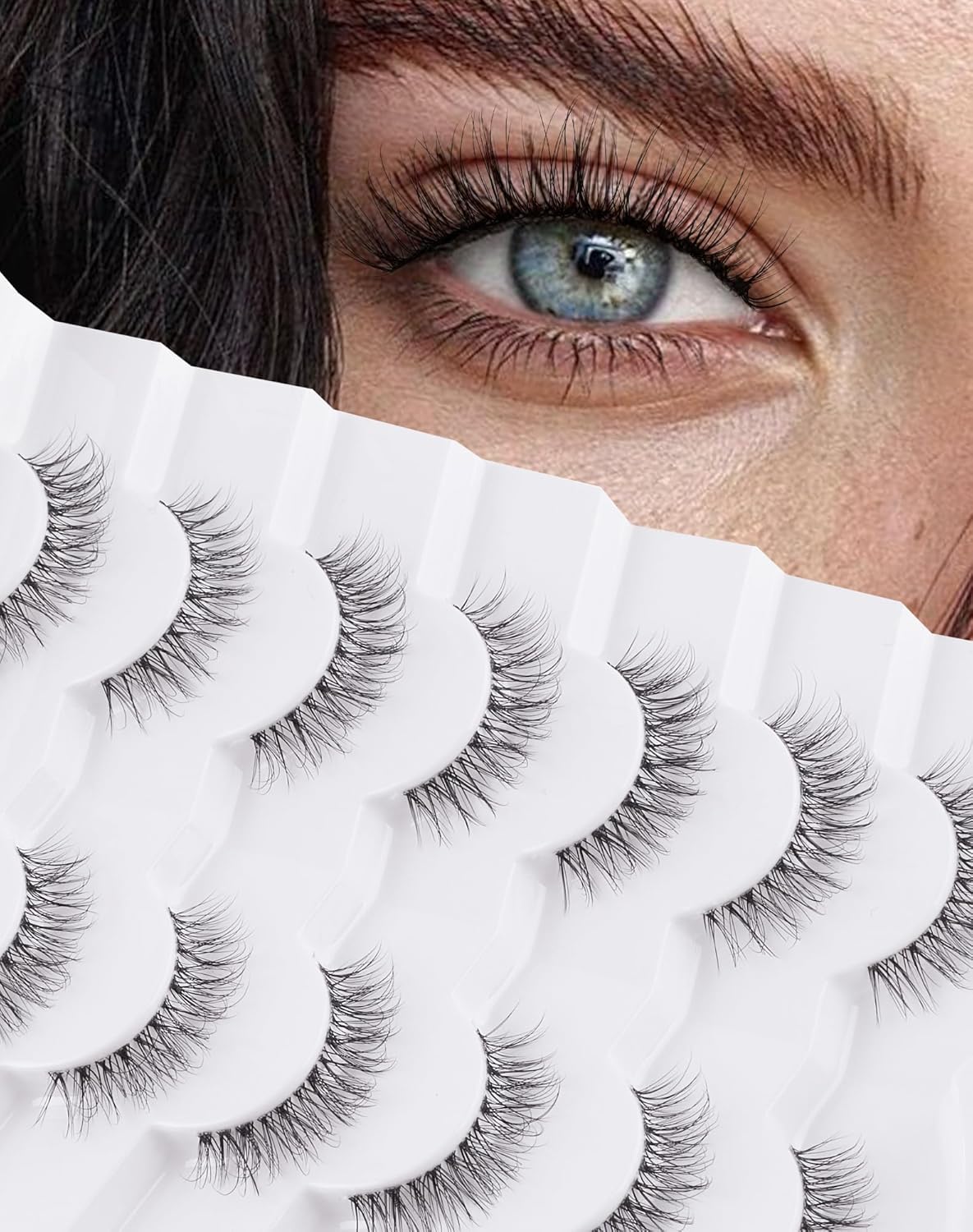 Eyelashes Natural Look Wispy Lashes Flared Strip False Eyelash Short Lash Soft False Eyelashes Fluffy Pack 7 Pairs Everyday 12MM D86