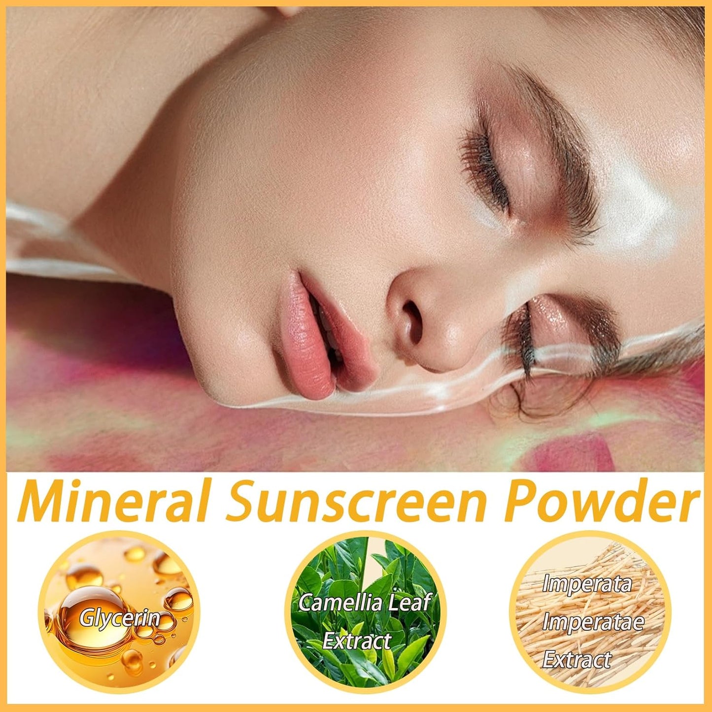 Mineral Sunscreen Setting Powder, SPF 50 PA++ Powder Sunscreen for Face, Oil Control Lightweight Breathable Concealer Brush Powder, Mineral Brush Face Powder Translucent Powder for All Skin