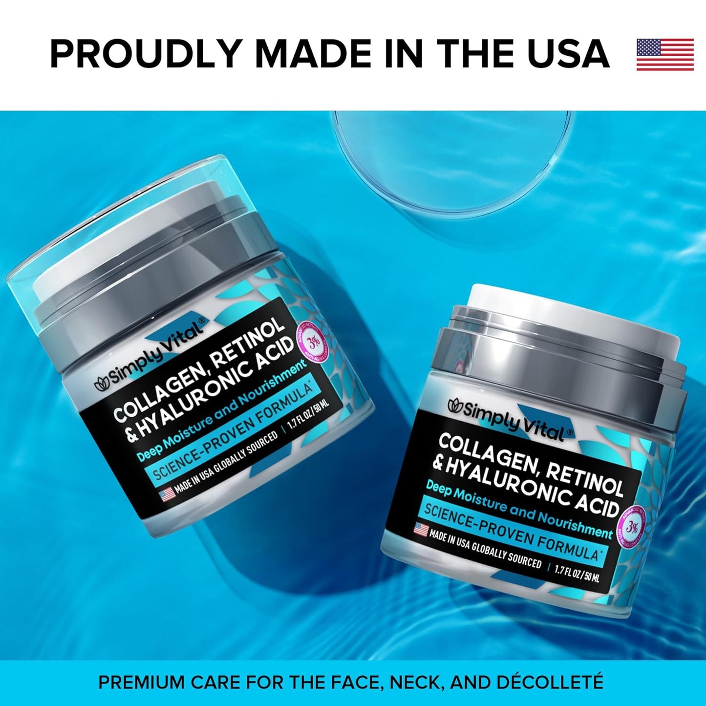 SimplyVital Collagen Face Moisturizer - Anti-Aging Retinol Cream for Face, Neck & Décolleté with Hyaluronic Acid - Made in USA, Daily Moisturizer Face Cream, 2-Pack