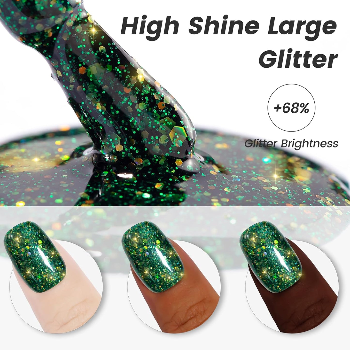 YTD Likomey Glitter Gel Nail Polish,15ml Sparkling Colorful Green Glitter Fall Winter Salon Home DIY UV Manicure Color Varnish,SF359
