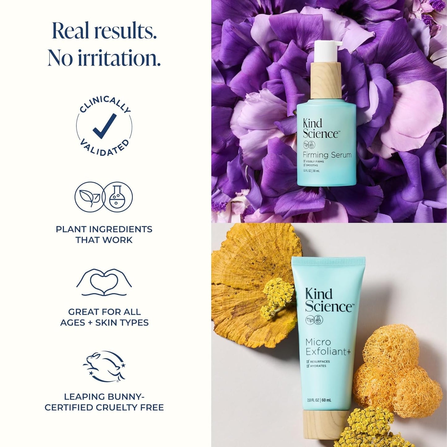 Kind Science by Ellen DeGeneres 2-Piece Skin Care Set with Micro Exfoliant & Firming Face Serum - Hyaluronic Acid Serum & Exfoliating Face Wash