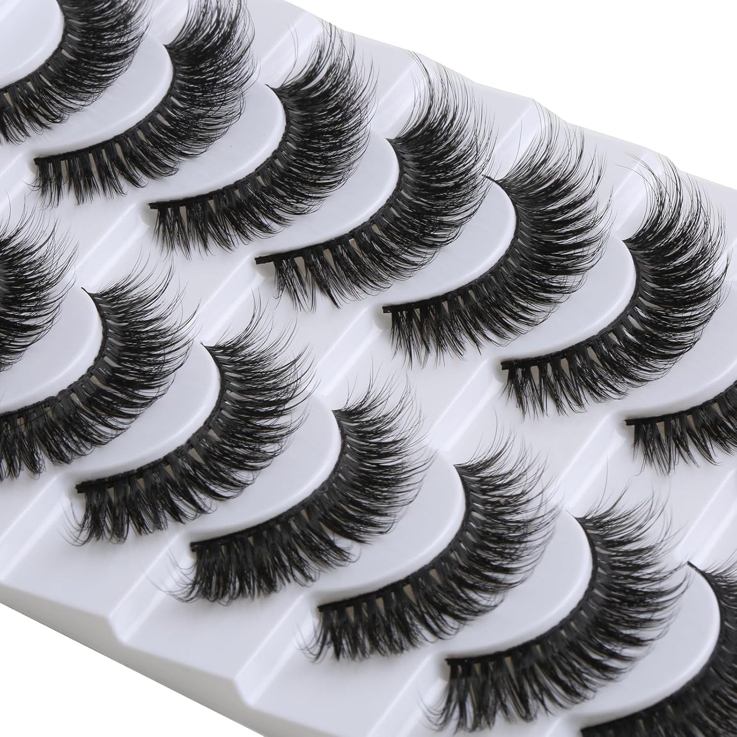SUNWELL False Eyelashes 15mm Mink Lashes Cat Eye Lashes 8D Fluffy Wispy Foxy Eye Fake Lashes Strips Natural Look Faux Mink Lashes 10 Pairs Pack