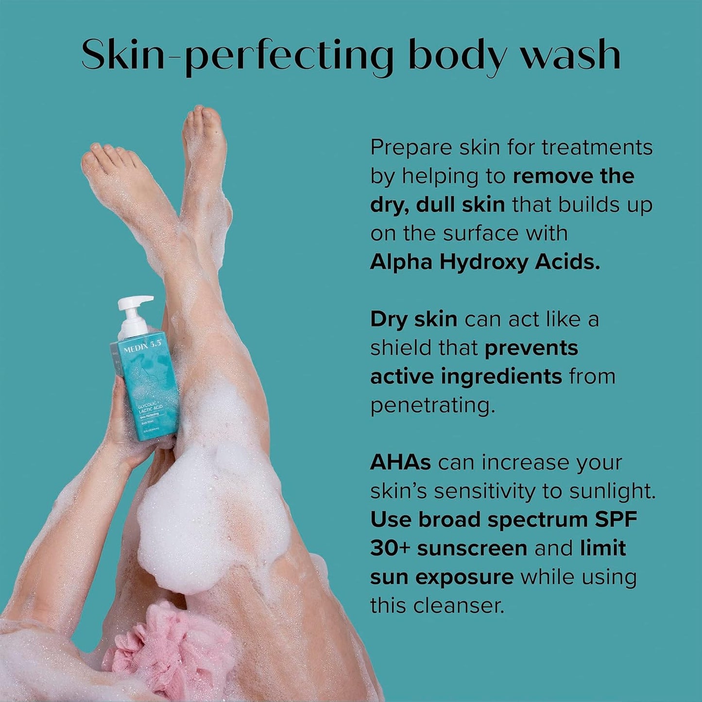 MEDIX 5.5 Exfoliating AHA Glycolic Acid Face & Body Scrub Cleanser + Vitamin C Moisturizing Body Cream Lotion Skin Care 2PC Set | Alpha Hydroxy Acid & Lactic Acid Foaming Body Wash & Face Wash, 2-PC