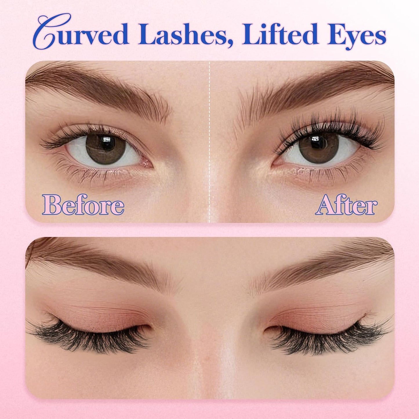 Bepholan Fales Eyelashes 7-14mm Natural Look 3D Volume Eyelashes Pack 5 Pair Soft Thin Black Band Fluffy Fake Lashes Easy to Apply(C0217)