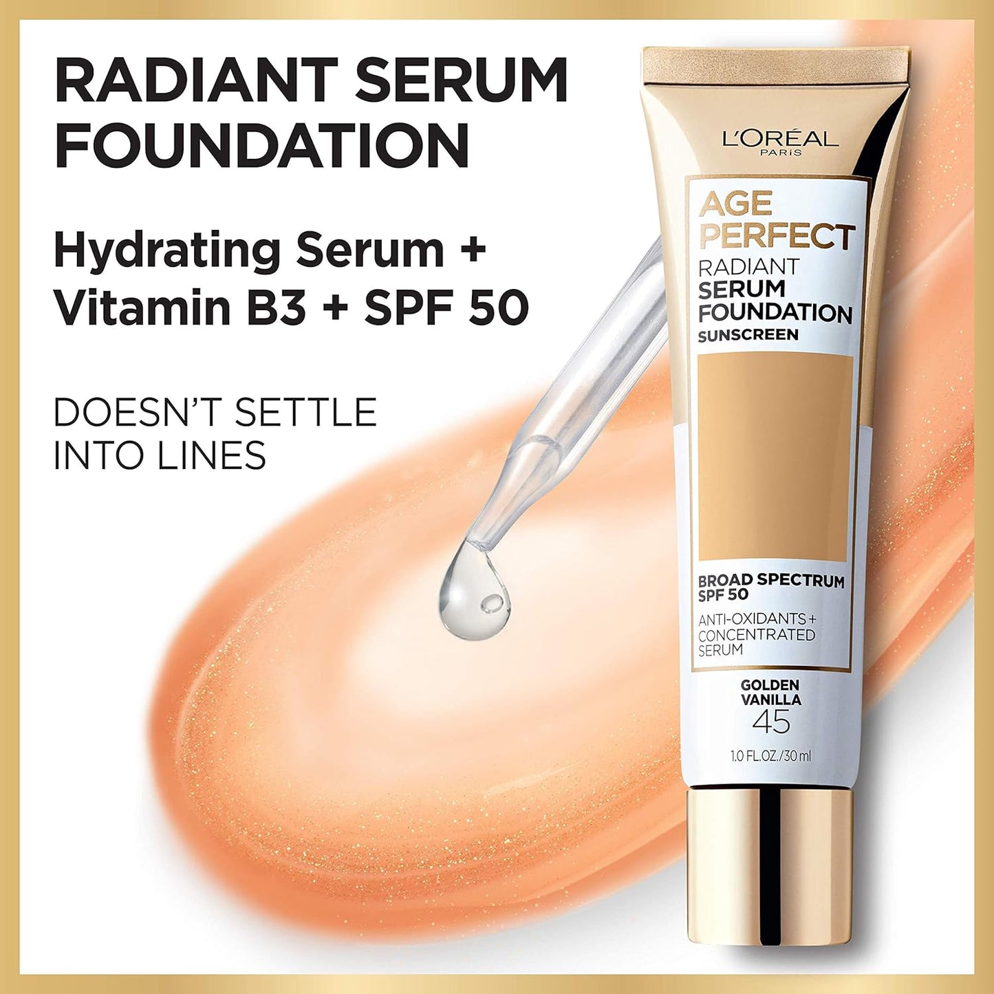 L'Oreal Paris Age Perfect Radiant Serum Foundation with SPF 50, Golden Honey, 1 Ounce